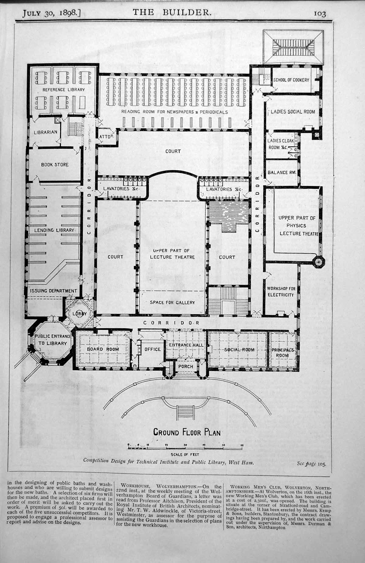 Old Print Technical Institute West Ham Plan Chapel Rue Jean-Gougon 1898 19th