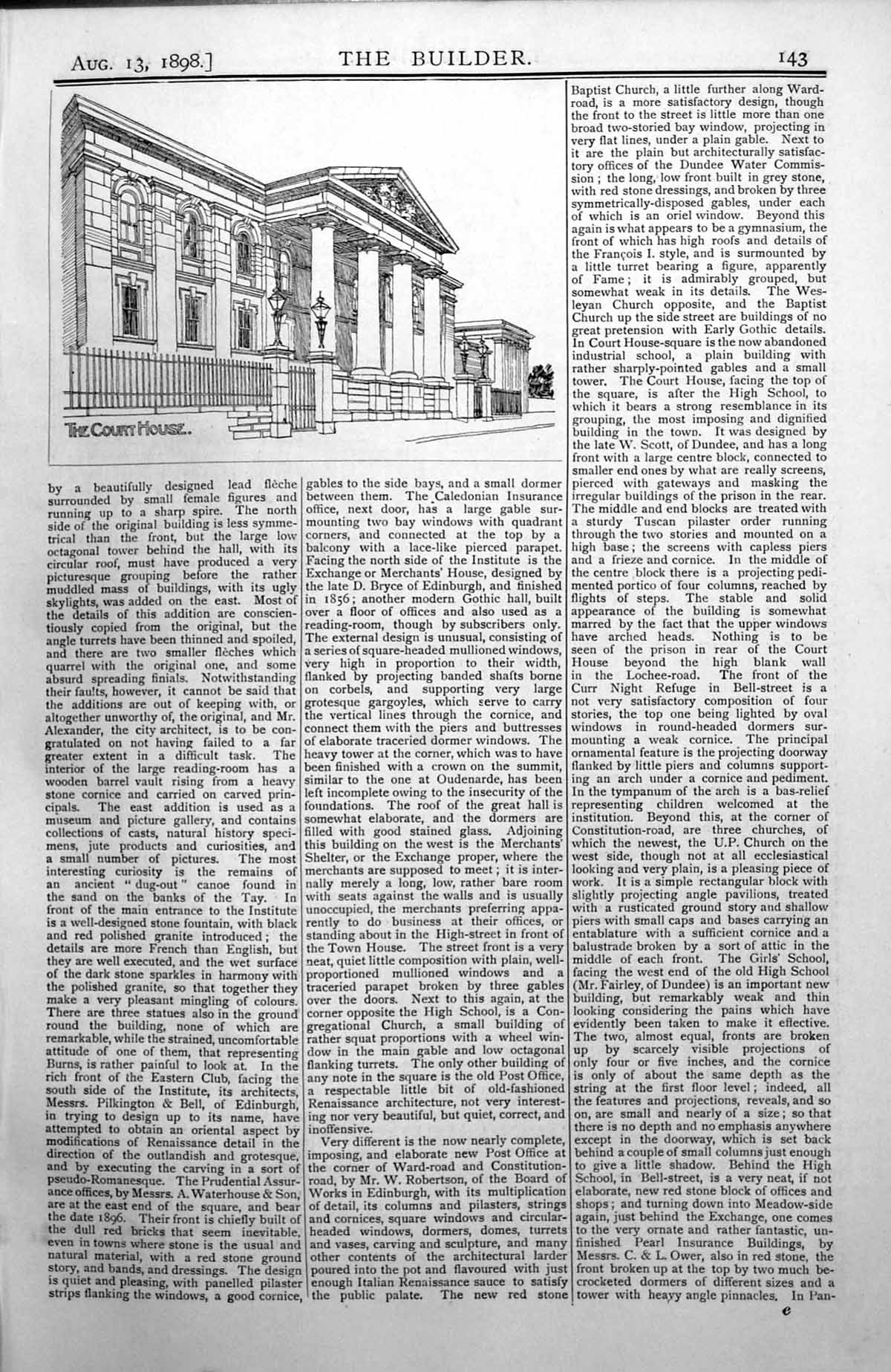 Old Print Edinburgh Court House Park U.P. Church Messrs C & L Ower 1898 19th