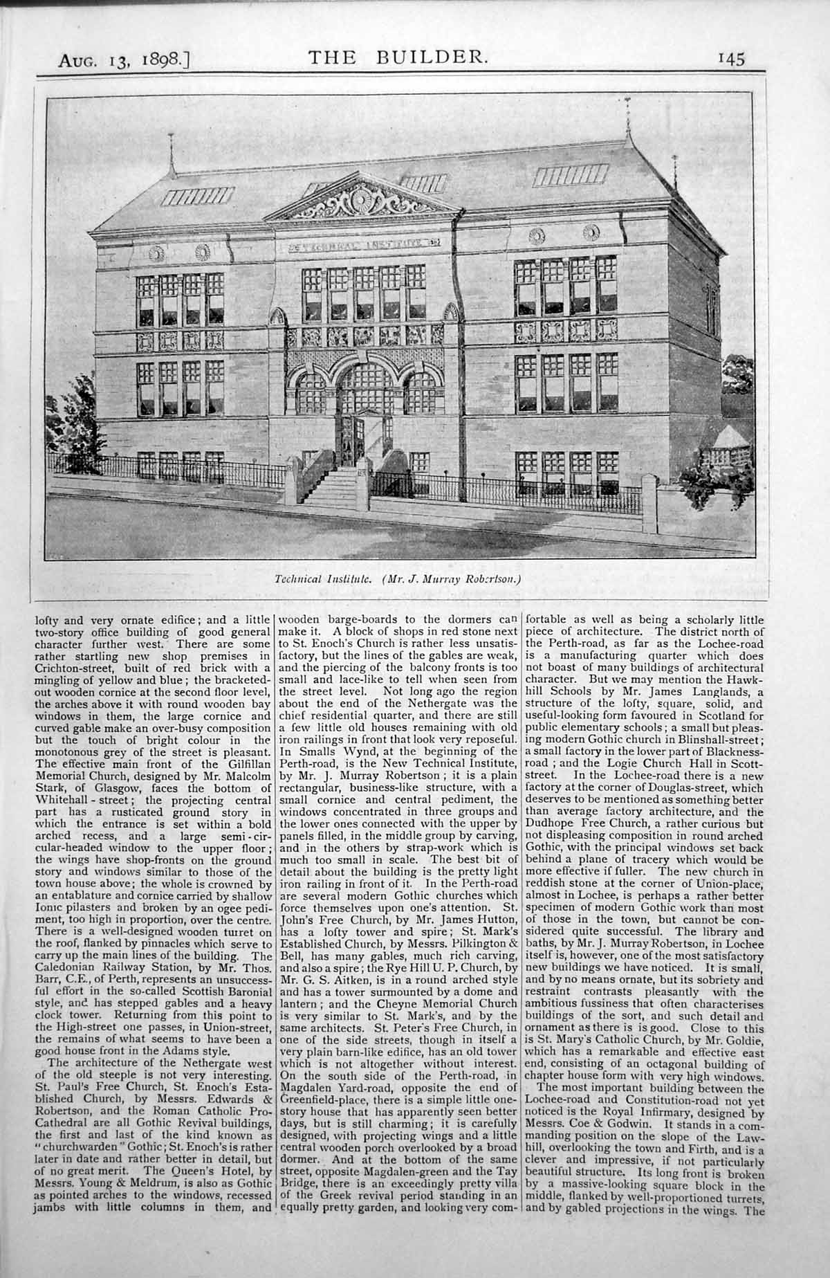Old Antique Print Technical Institute Mr J Murray Robertson Scotland 1898 19th