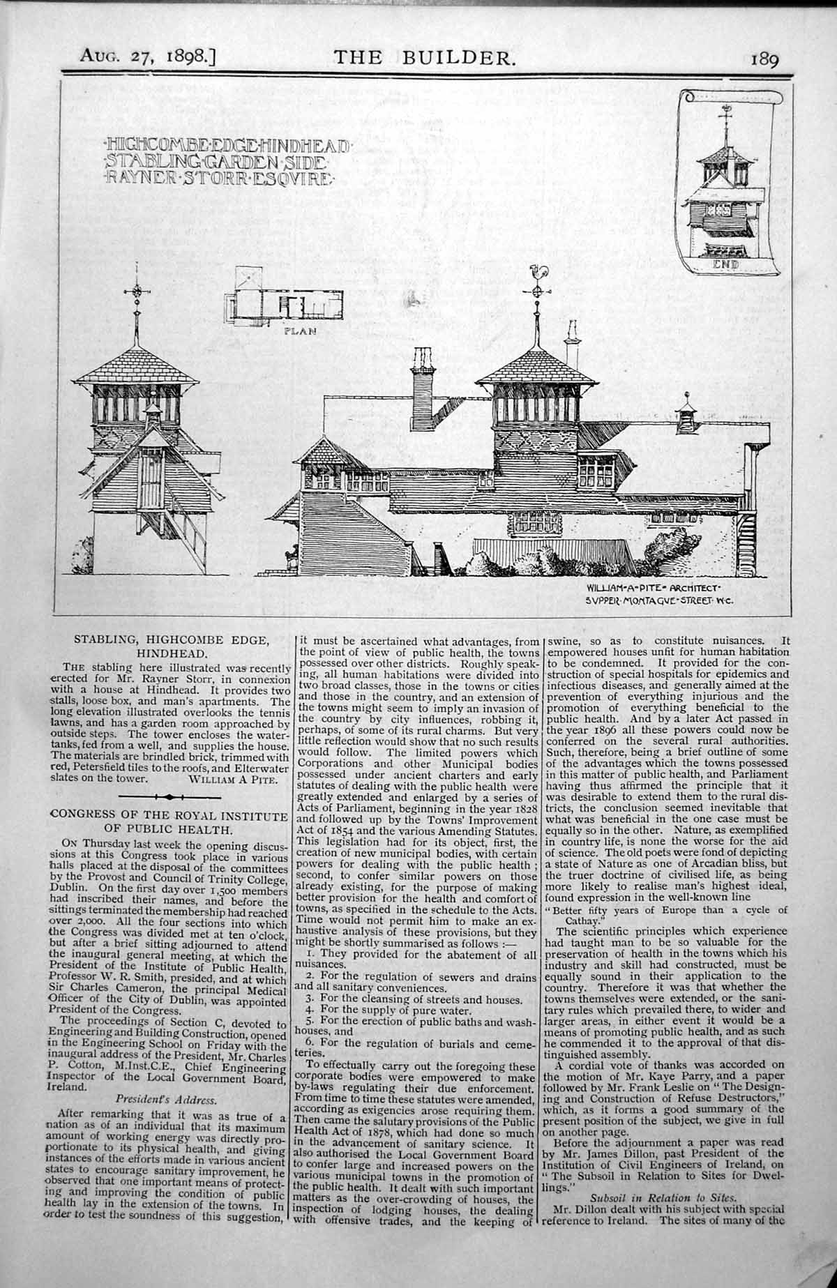 Antique Old Print Highcombe Edge Hindhead Stabling Garden Side R Storr 1898