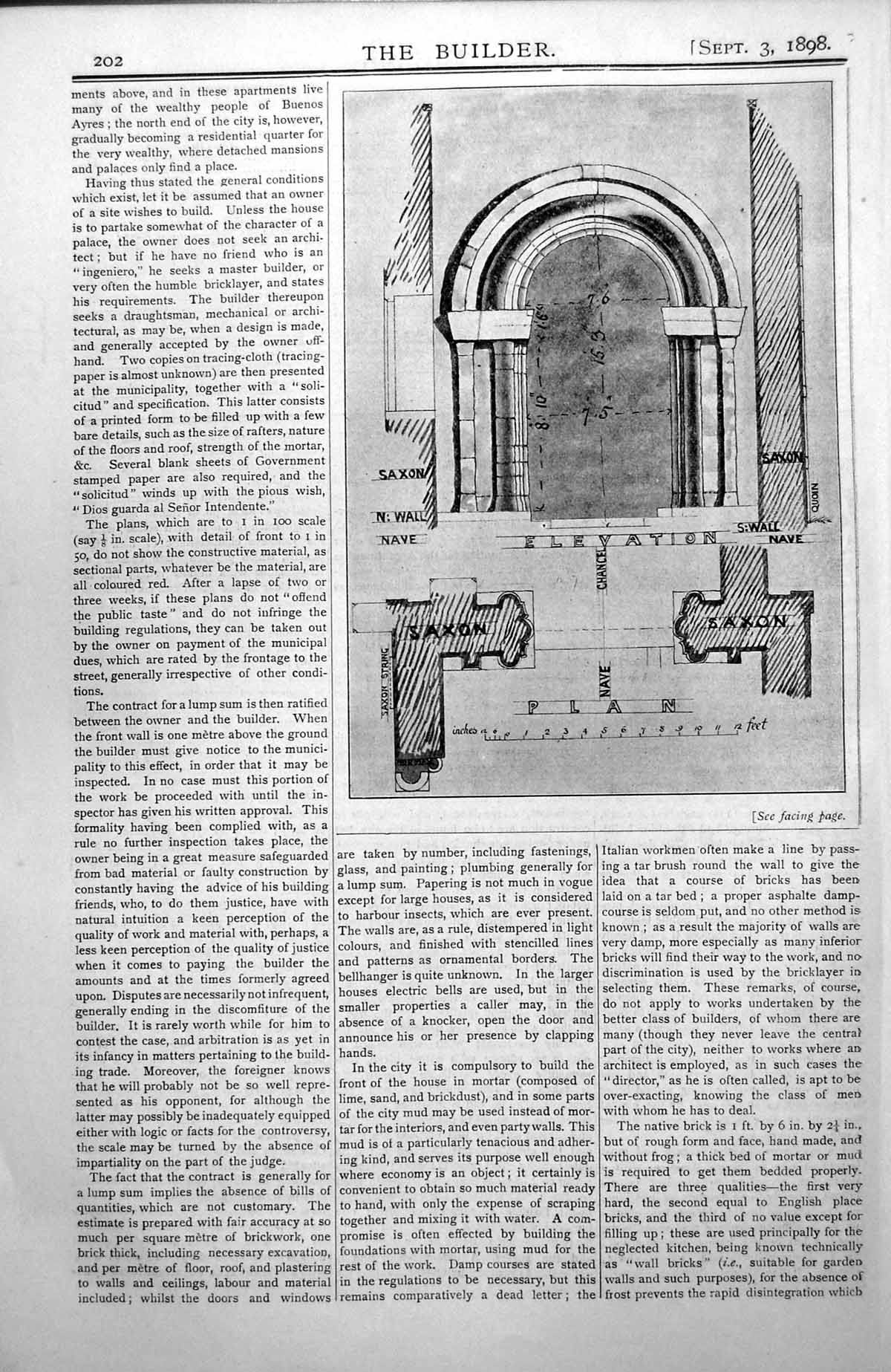 Antique Old Print Elevation Plan Church Nave Wittering Northants Scale 1898