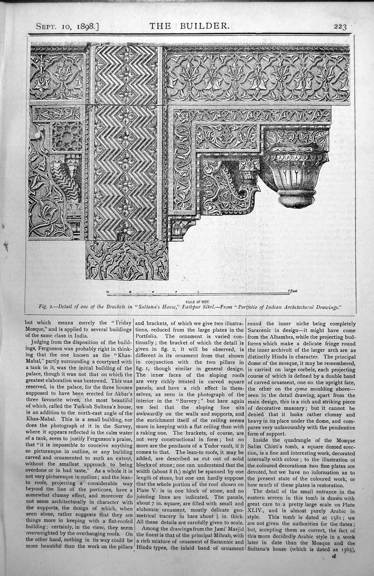 Old Antique Print Detail Bracket Sultana'S House Fathpur Sikri India 1898 19th