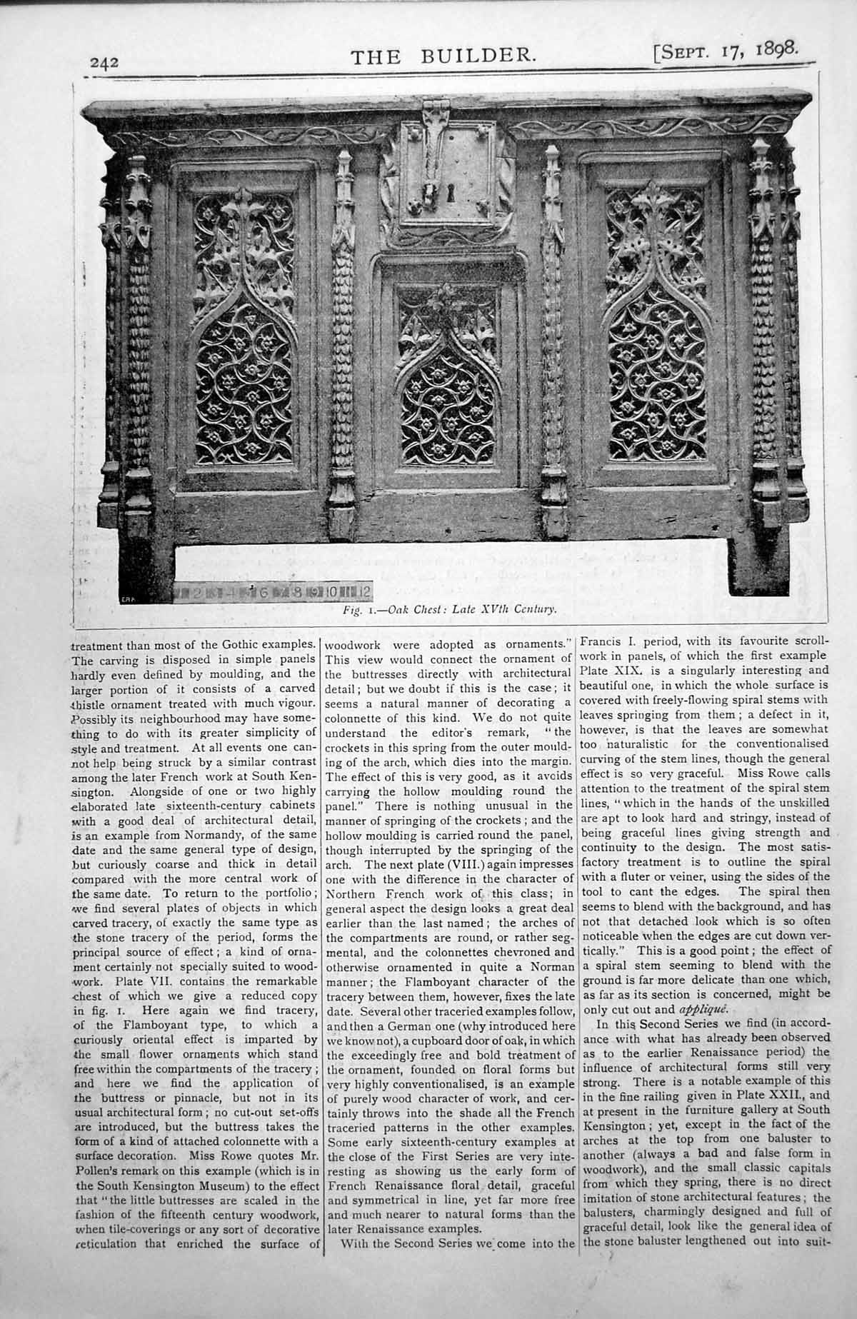Original Old Antique Print Oak Chest Late Xvth Century Ornate Carvings 1898