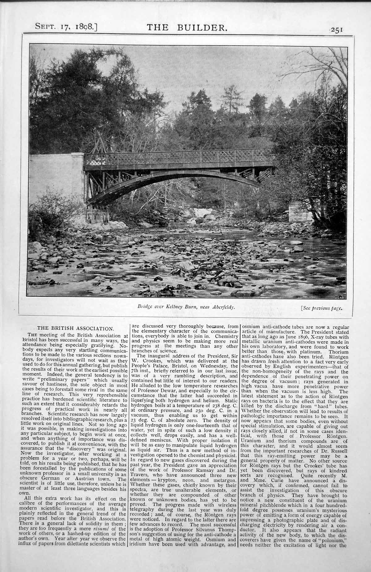 Antique Old Print Bridge Over Keltney Burn Near Aberfeldy Trees River 1898 19th