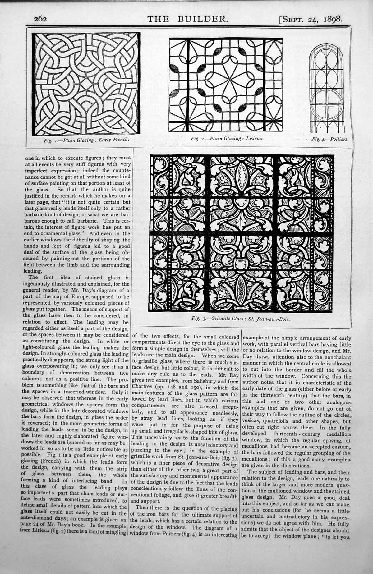 Antique Print Plain Glazing Poitiers Grisaille Glass St Jean-Aux-Bois 1898 19th