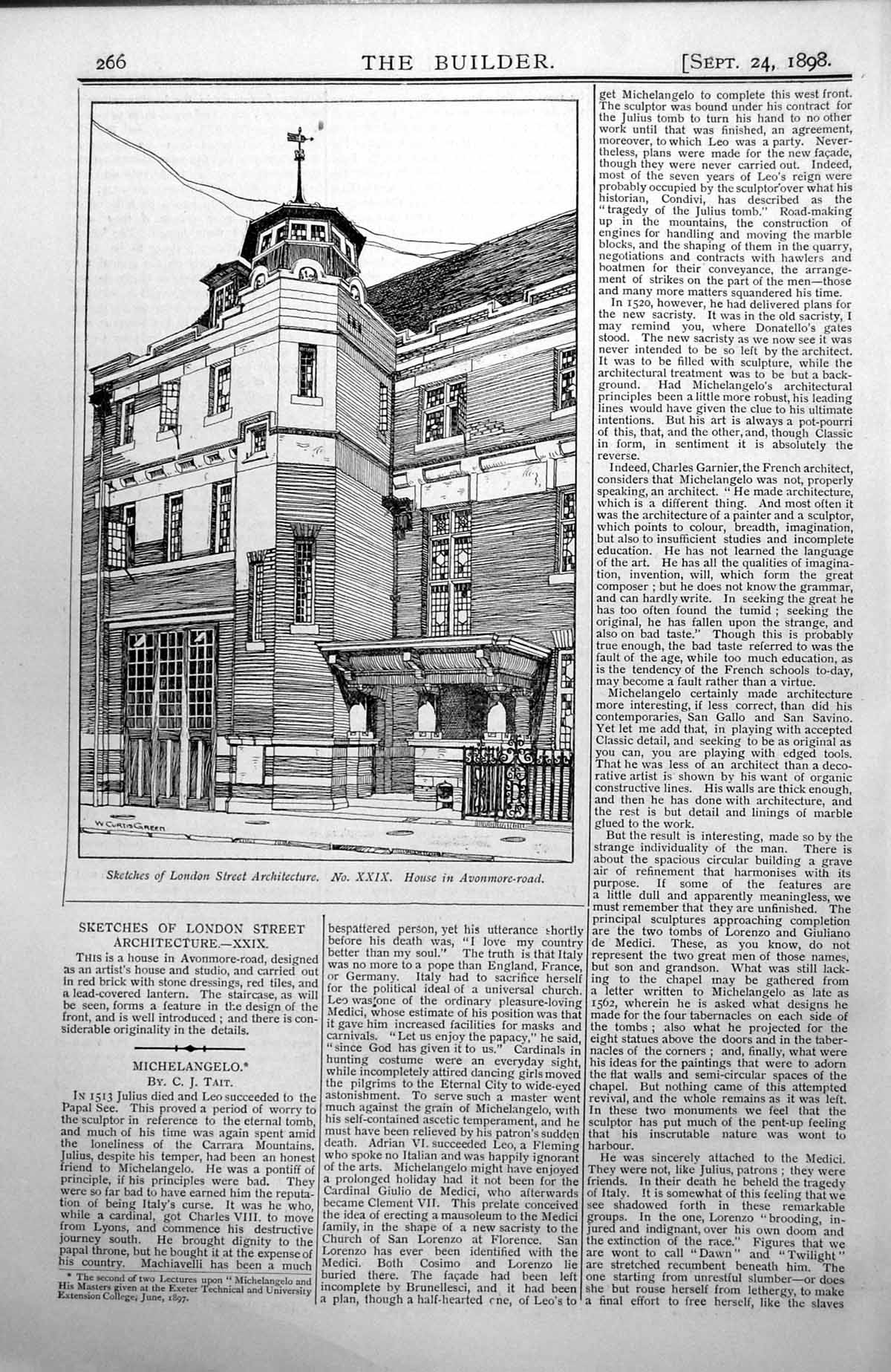 Original Old Antique Print House Avonmore-Road London Designed As Artist'S 1898