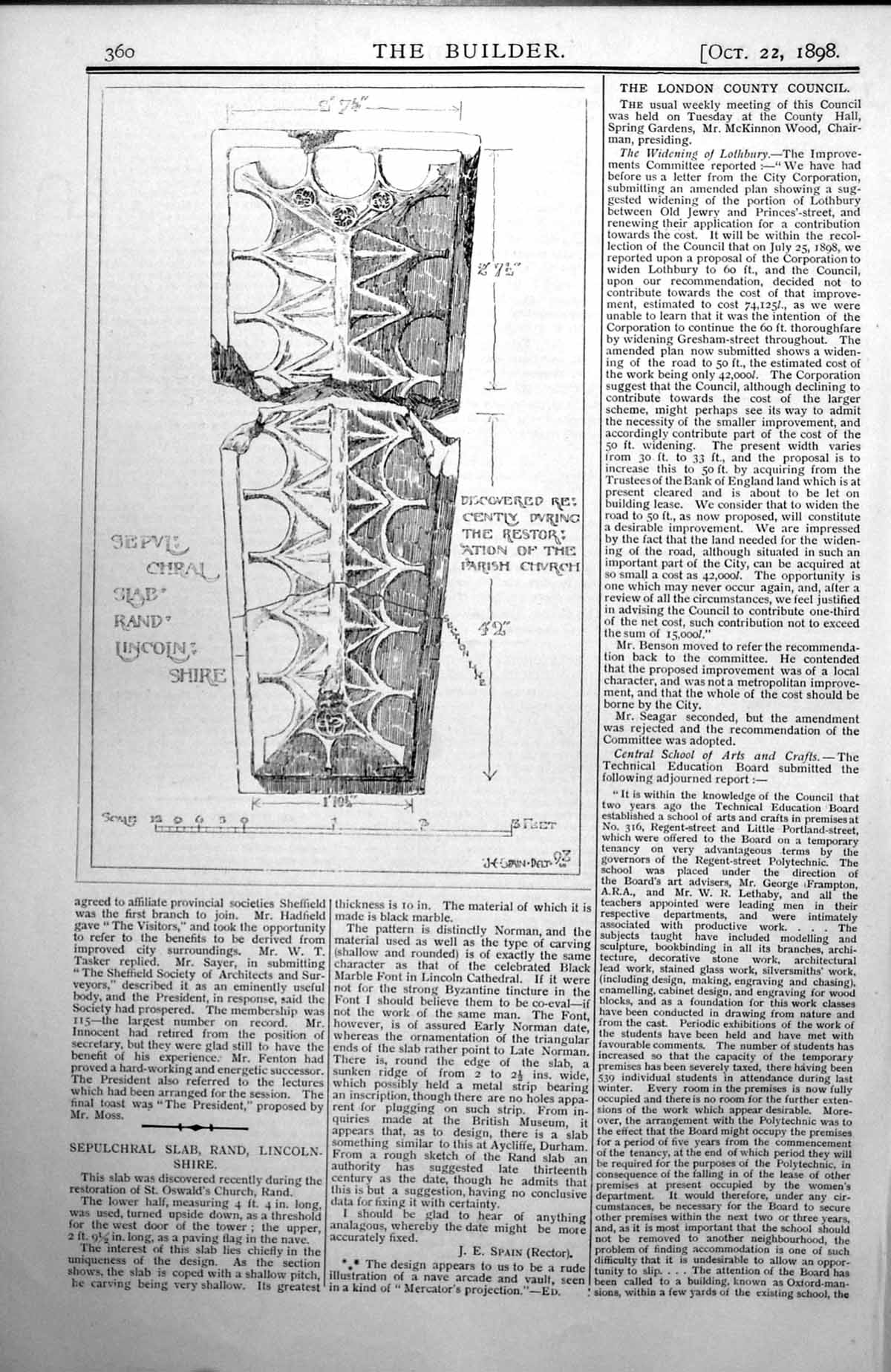Antique Old Print Sepulchral Slab Rand Lincolnshire St Oswald'S Church 1898