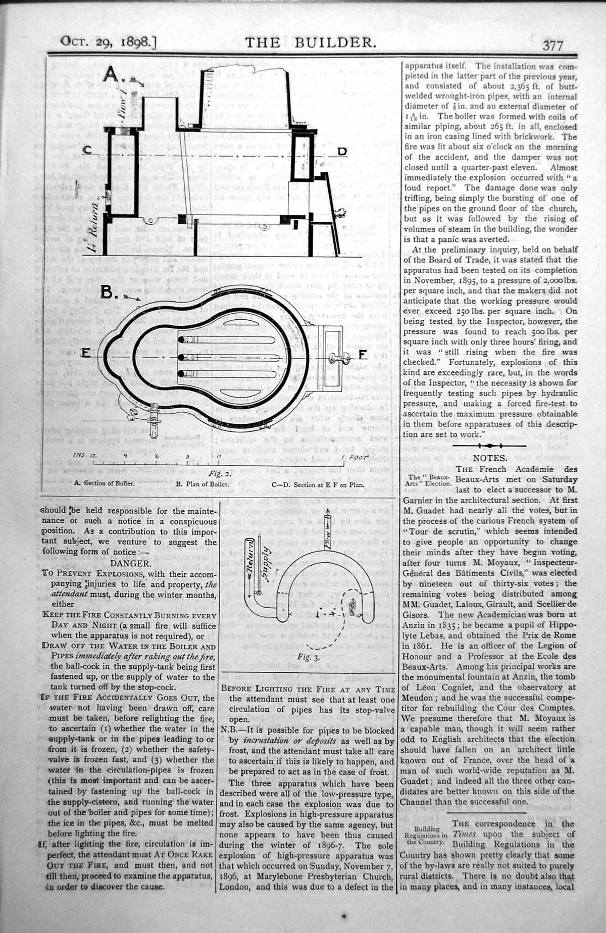 Antique Print Cross Section Boiler Plan Return Pipes Danger Explosion 1898 19th