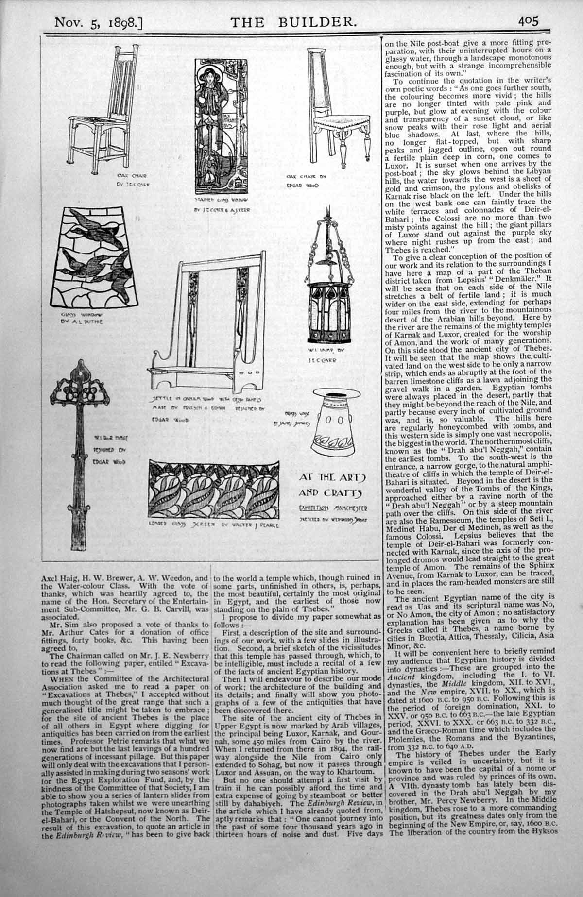 Antique Old Print Arts Crafts Exhibition Manchester Glass Screens Chairs 1898