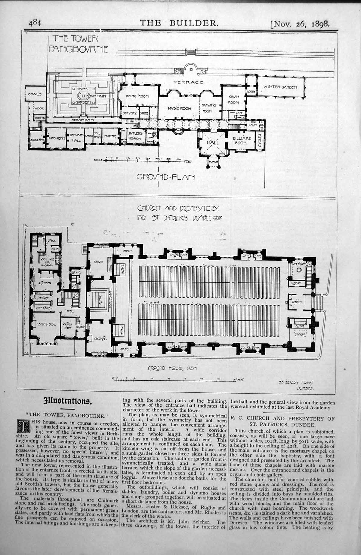 Antique Old Print Tower Pangbourne Church Presbytery St Patrick'S Dundee 1898