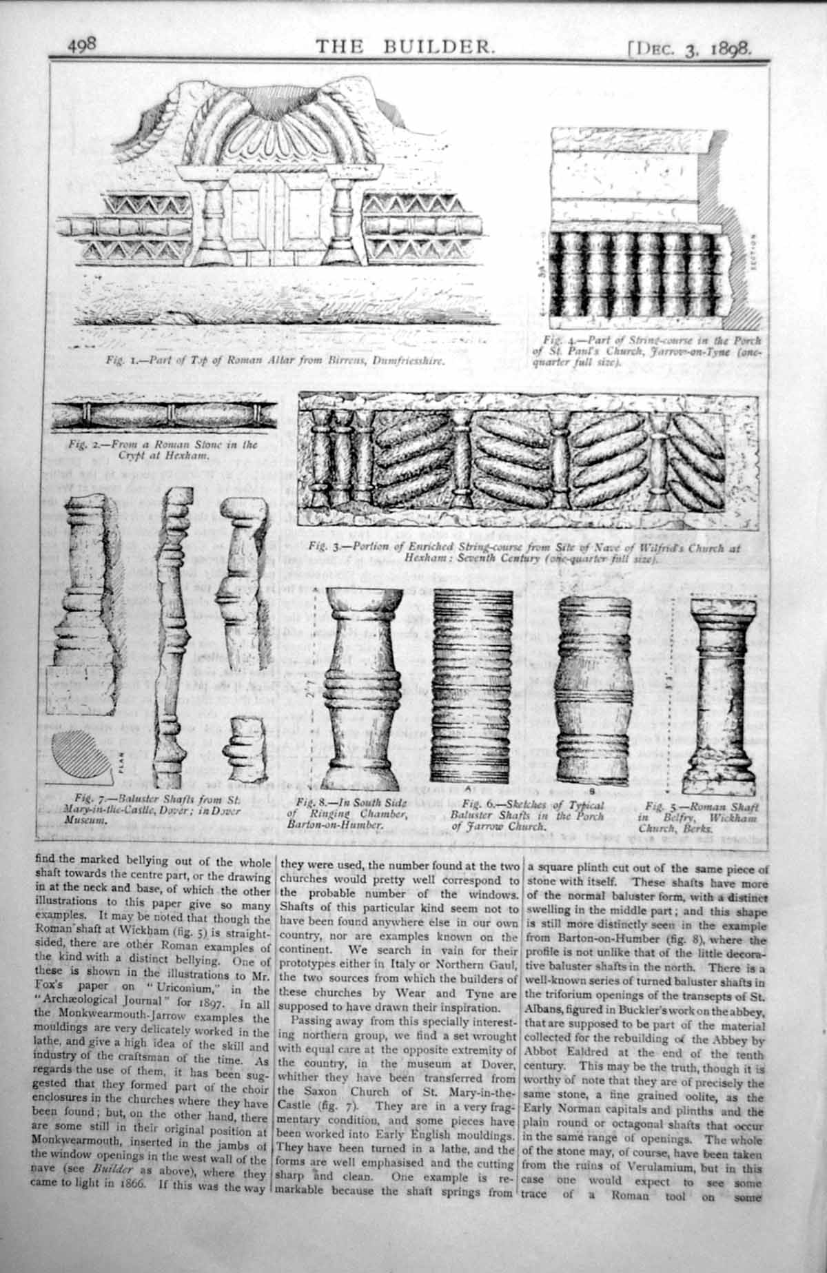 Old Print Roman Altar Birrens Dumfriesshire Nave St Wilfreds Church 1898 19th
