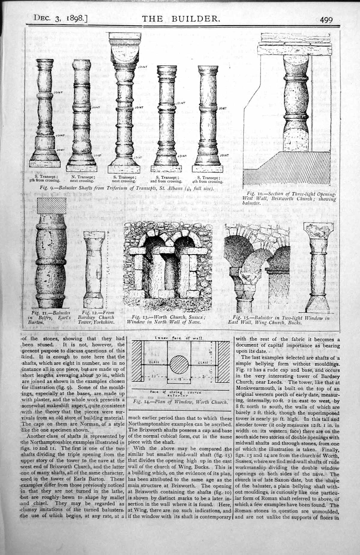 Antique Old Print Baluster Shafts St. Albans Worth Church Sussex Window 1898