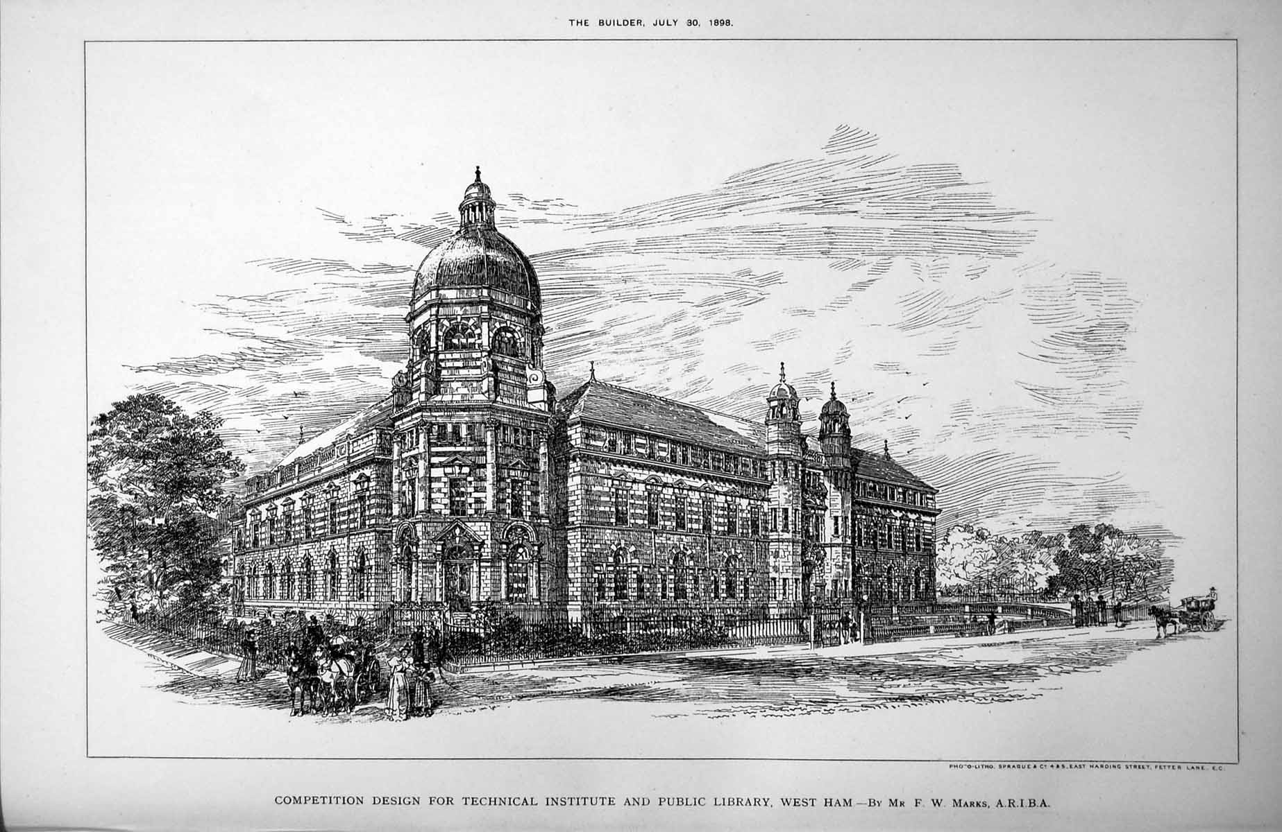 Old Design Technical Institute Public Library West Ham Fw Marks 1898 Victorian