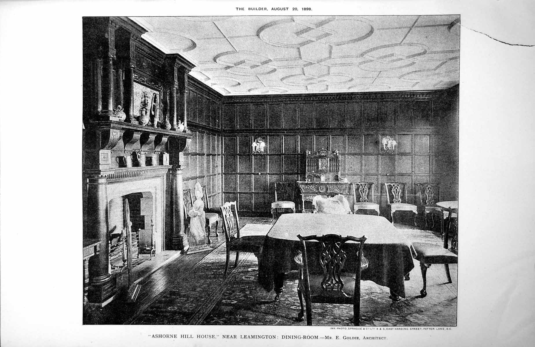 Antique Old Print Ashorne Hill House Near Leamington Dining Room E Gie 1898