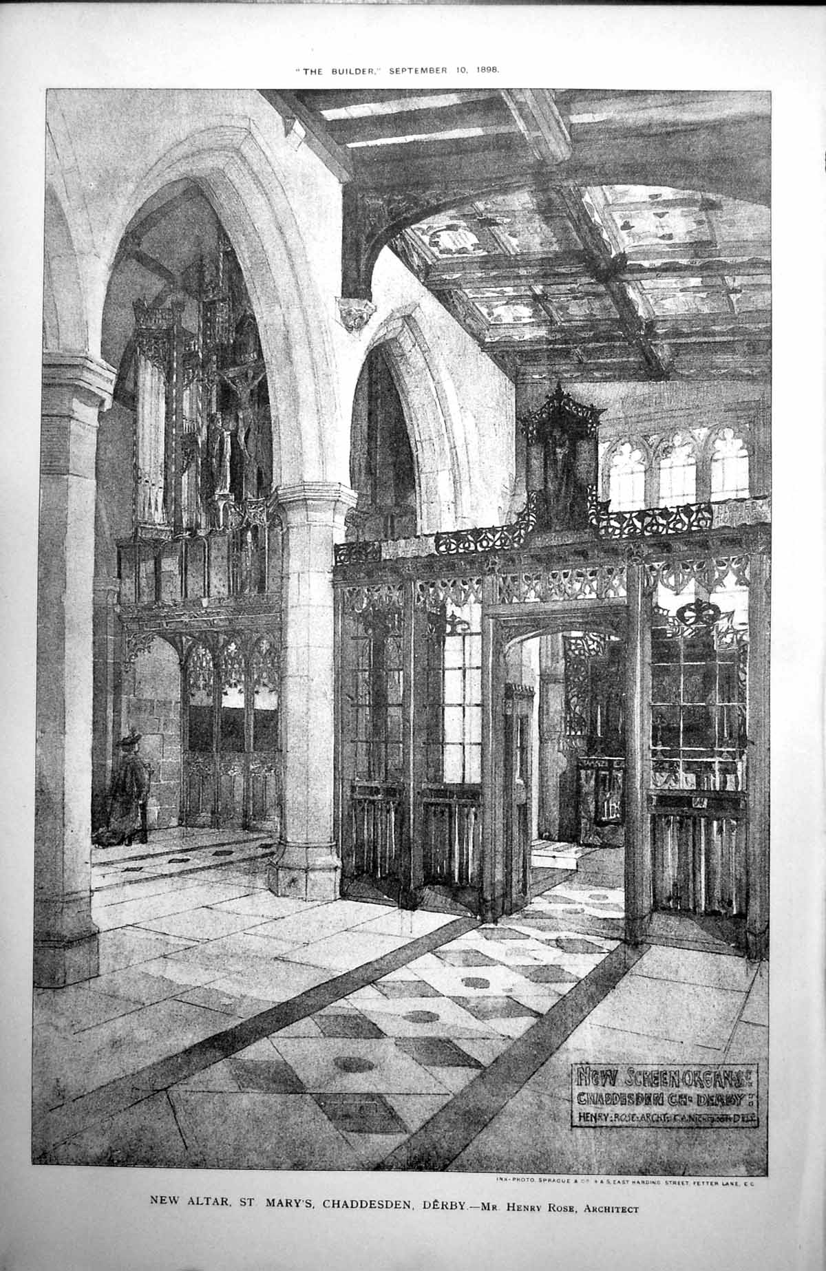 Old Print New Altar St Mary'S Chaddesden Derby Henry Rose Architect 1898 19th
