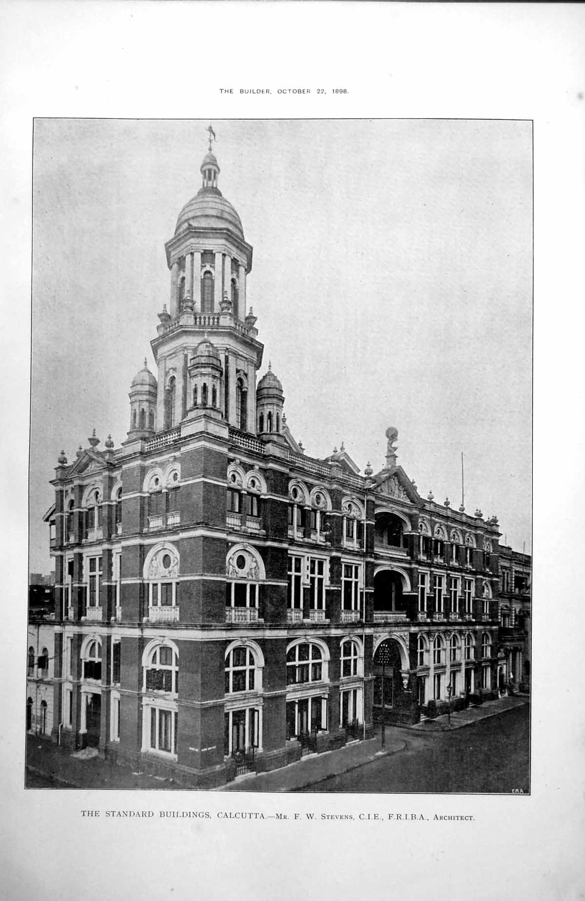 Antique Print The Standard Buildings Calcutta Mr Fw Stevens Architect 1898 19th