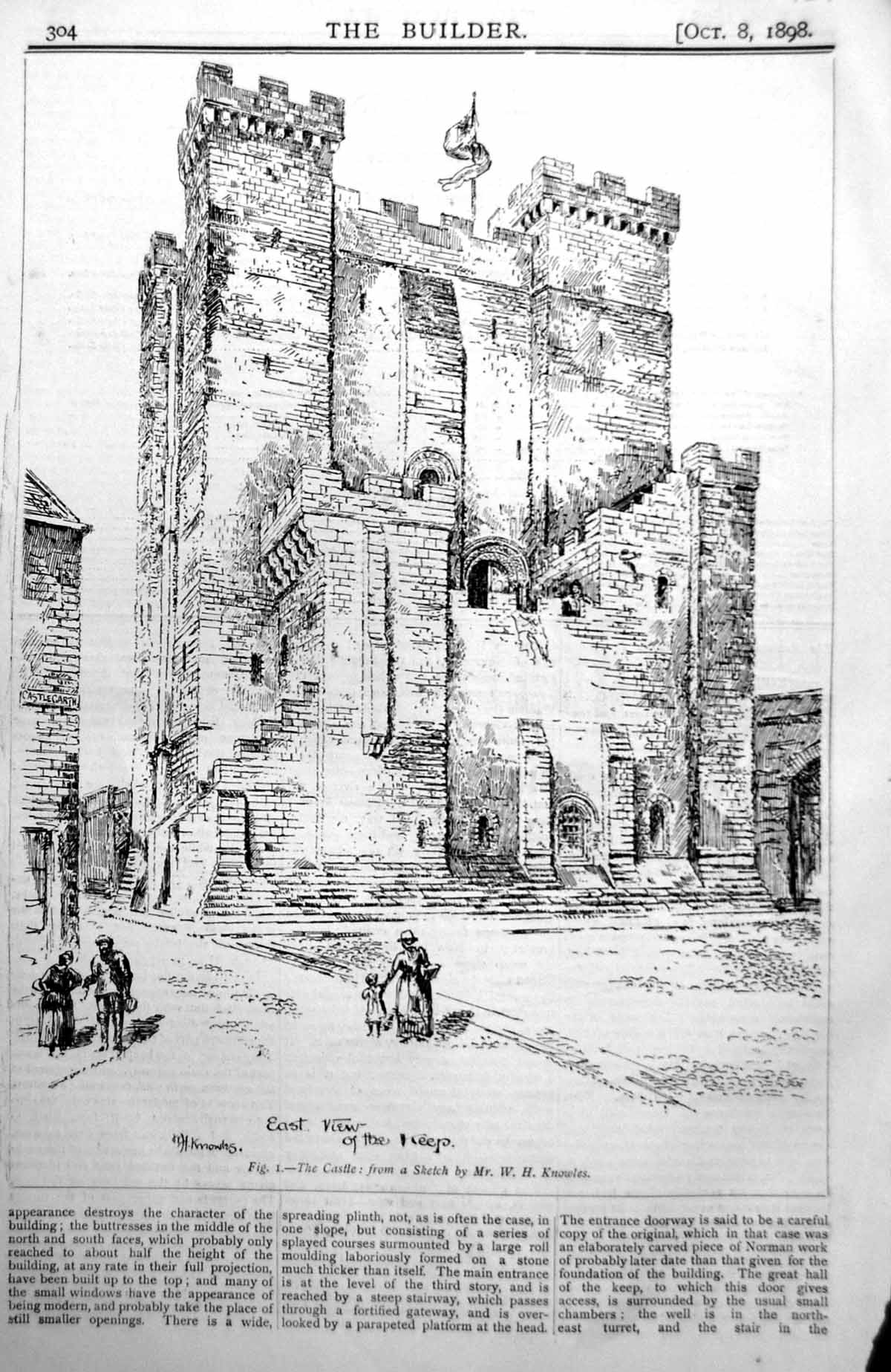 Antique Old Print The Castle Newcastle East View Keep Sketch Wh Knowles 1898