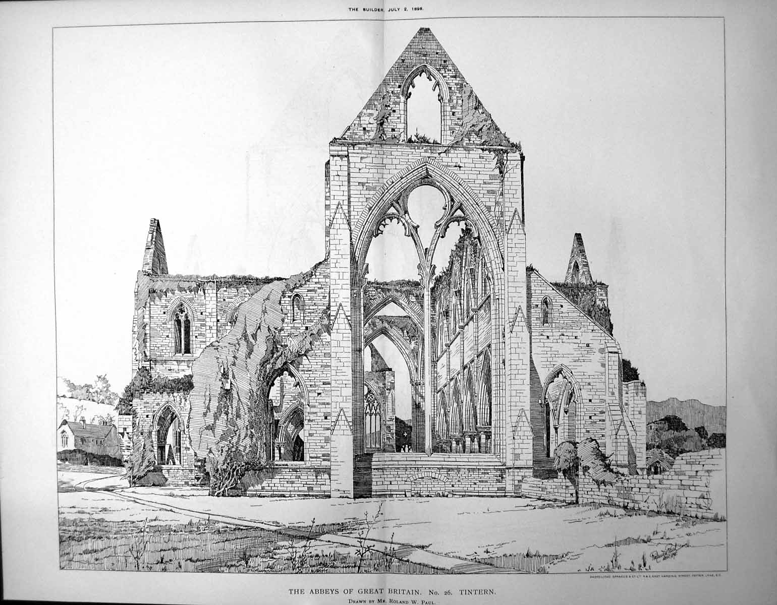 Antique Old Print Abbeys Great Britain Tintern View Through Mjor Window 1898