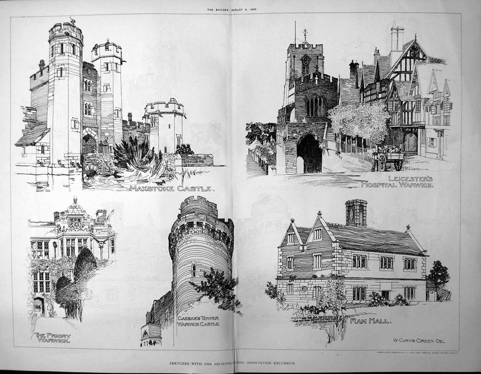 Antique Print Maxstoke Castle Priory Warwick Ram Hall Caesar'S Tower 1898 19th