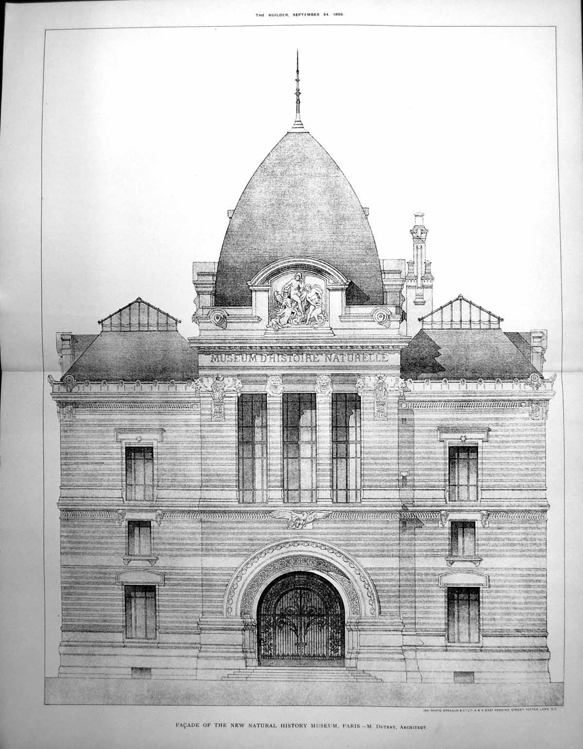 Antique Print Facade New Natural History Museum Paris M Dutert Arct. 1898 19th