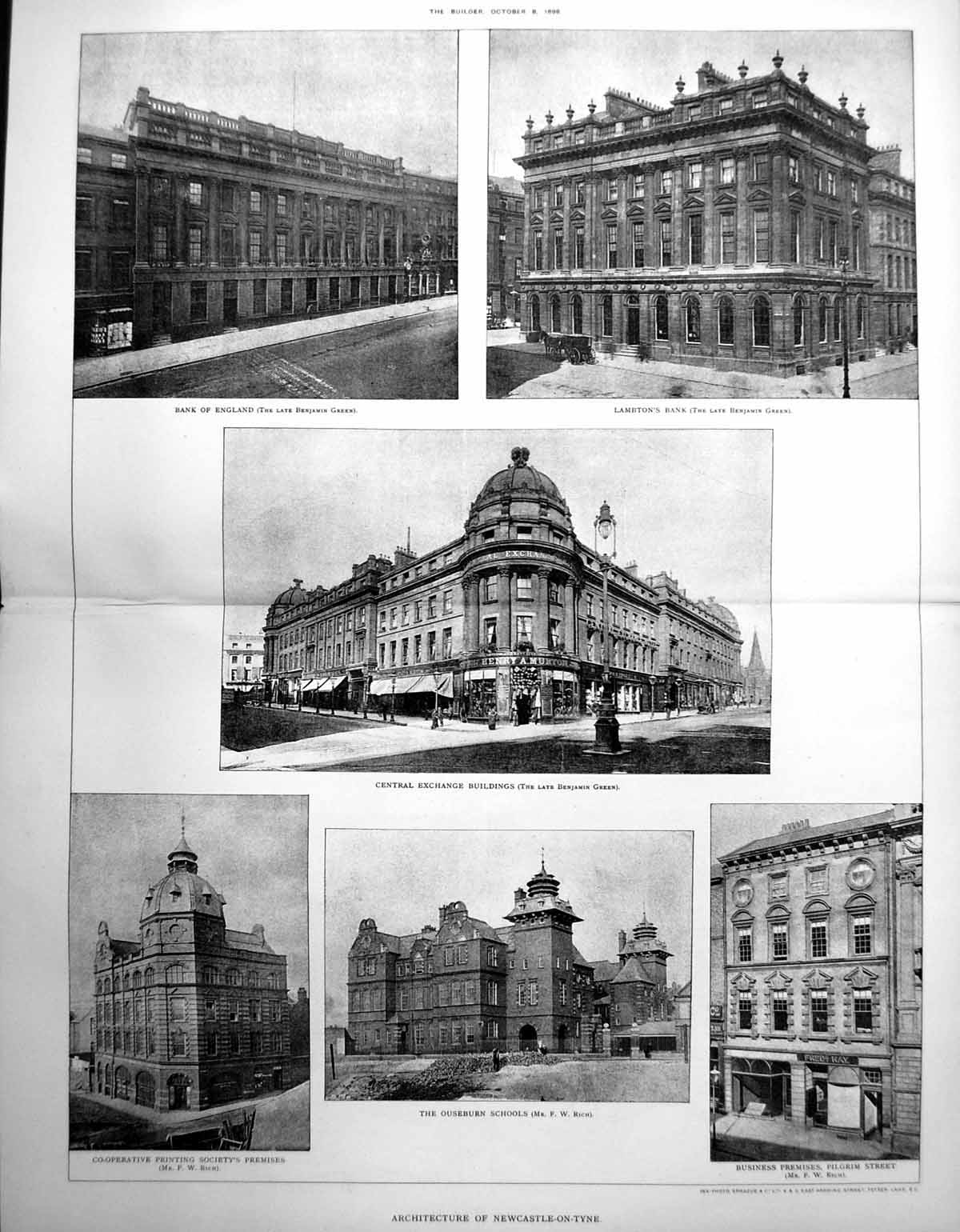 Old Print Newcastle-On-Tyne Bank England Lambton'S Central Exchange 1898 19th