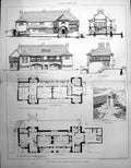Old Print Cliff Towers Salcombe Devonshire Elevations Plans Sundial 1898 19th