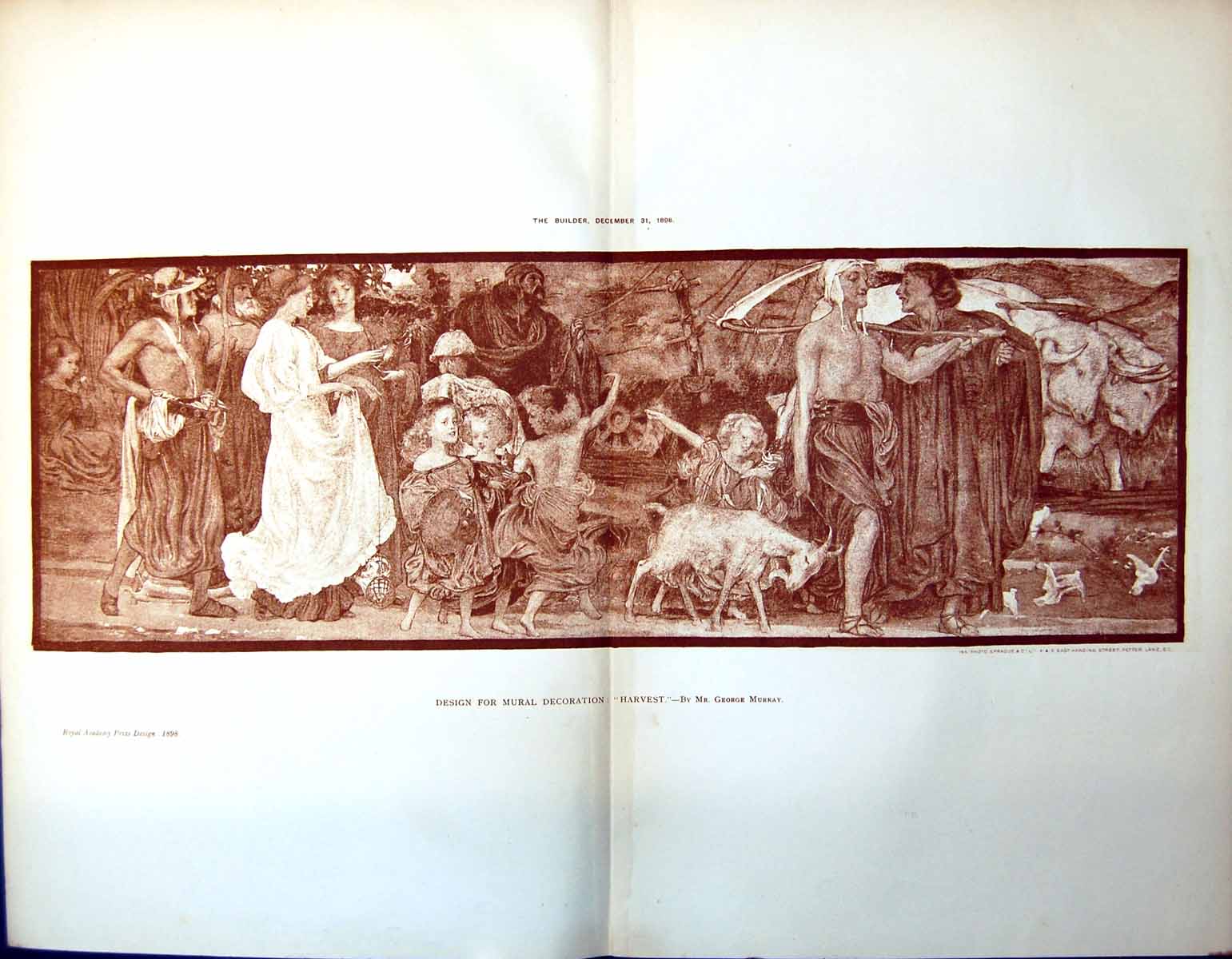 Antique Old Print Design For Mural Decoration Harvest Mr George Murray 1898