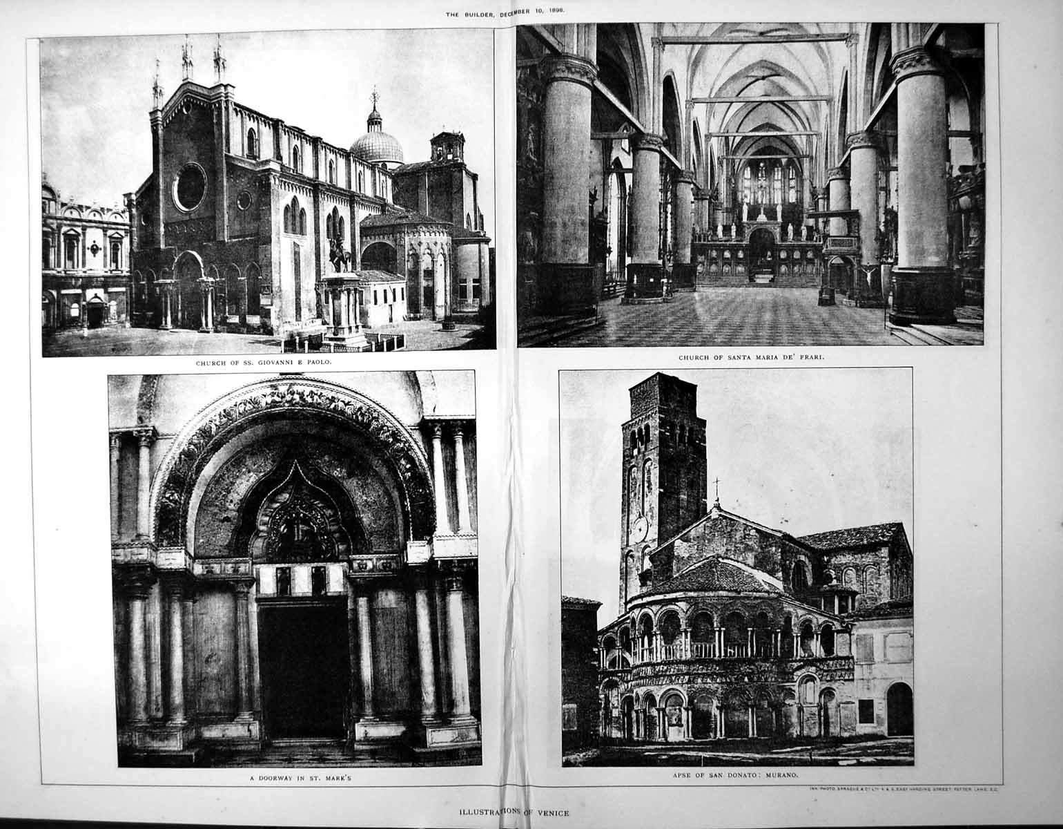 Antique Old Print Venice Church Ss Giovanni E Paolo Doorway St Mark'S 1898