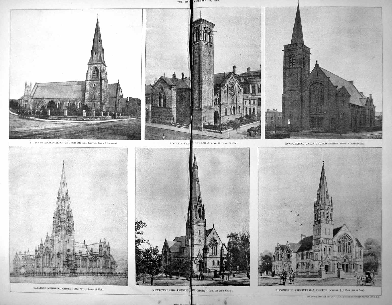 Old Antique Print Damaged Belfast St James Church Carlisle Memorial 1898 19th