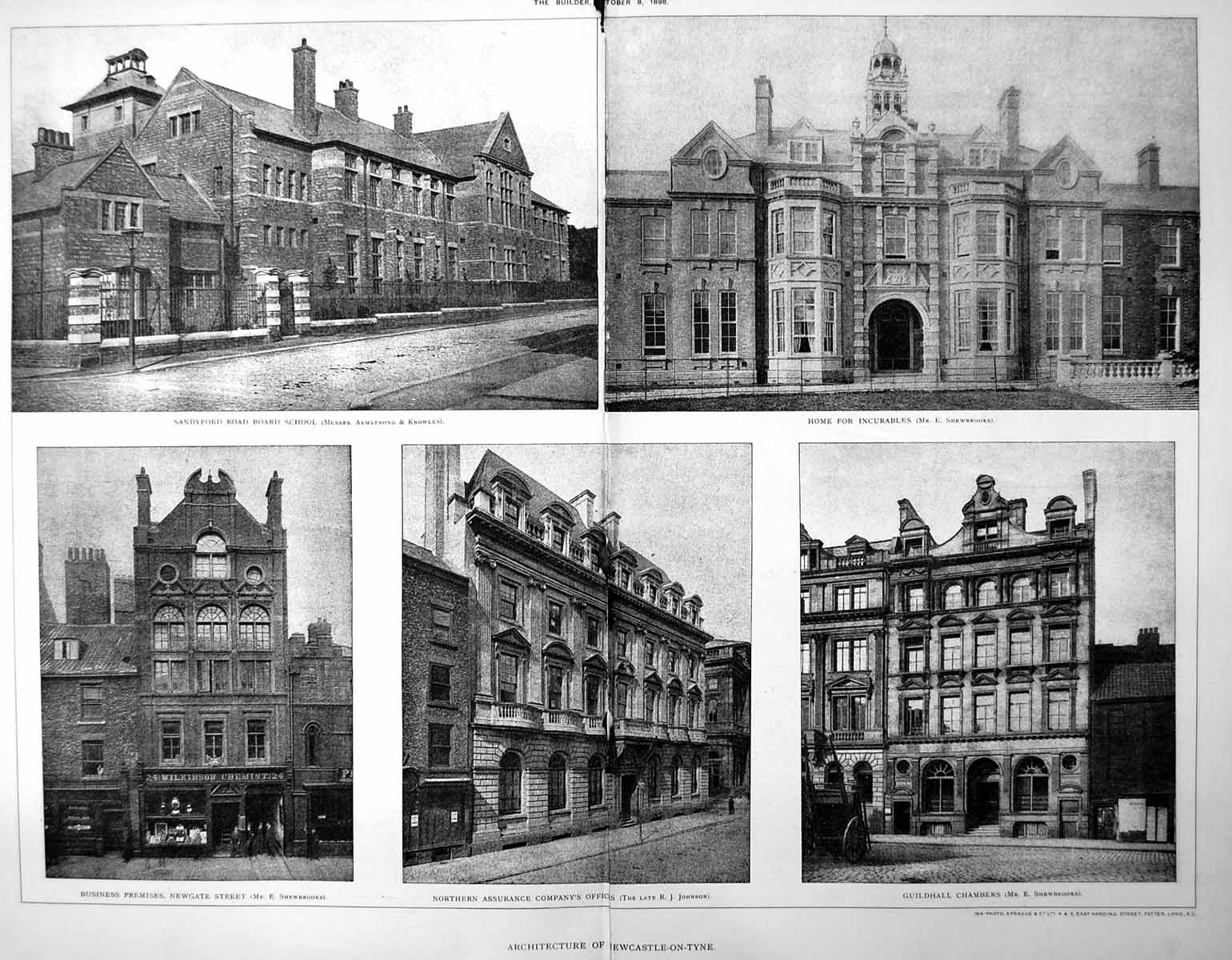 Antique Old Print Damaged Newcastle-On-Tyne Home Incurables Businesses 1898