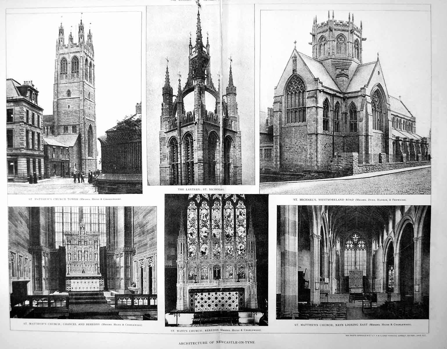 Old Antique Print Damaged Newcastle-On-Tyne Church At Marys Matthew 1898 19th