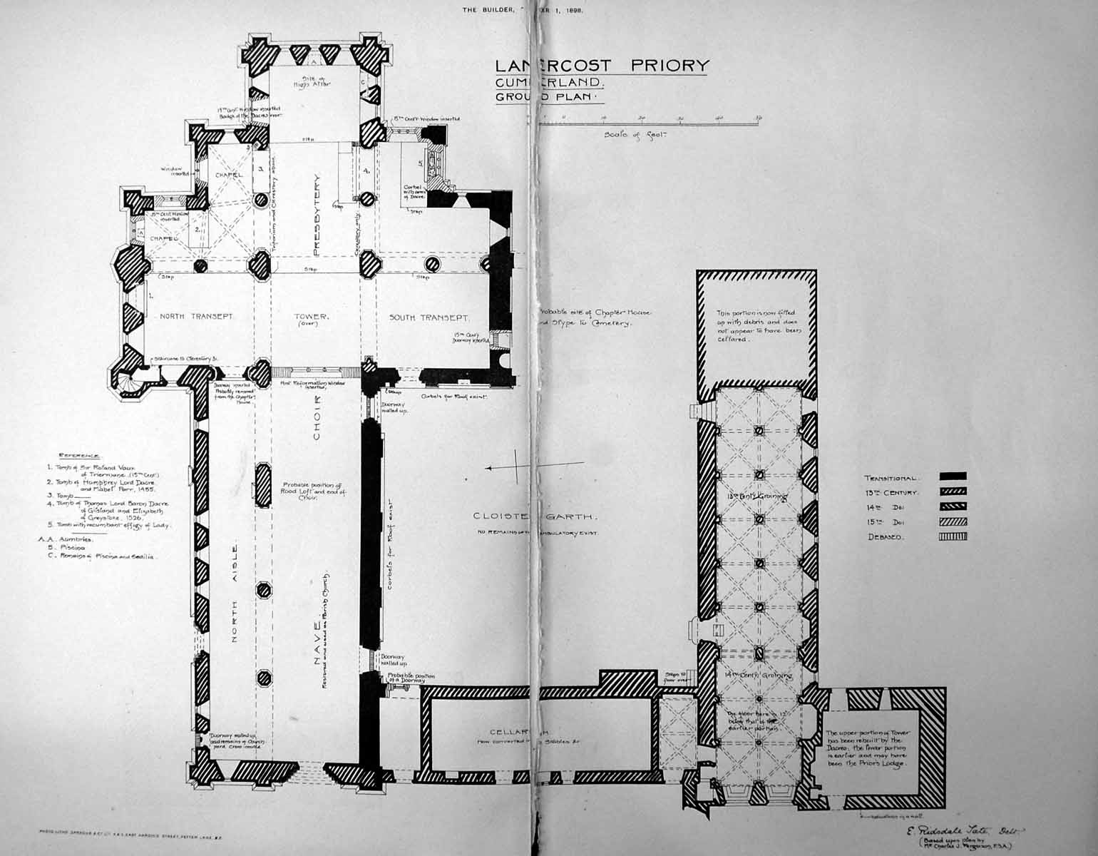 Old Antique Print Damaged Lanercost Priory Cumberland Ground Plan 1898 19th
