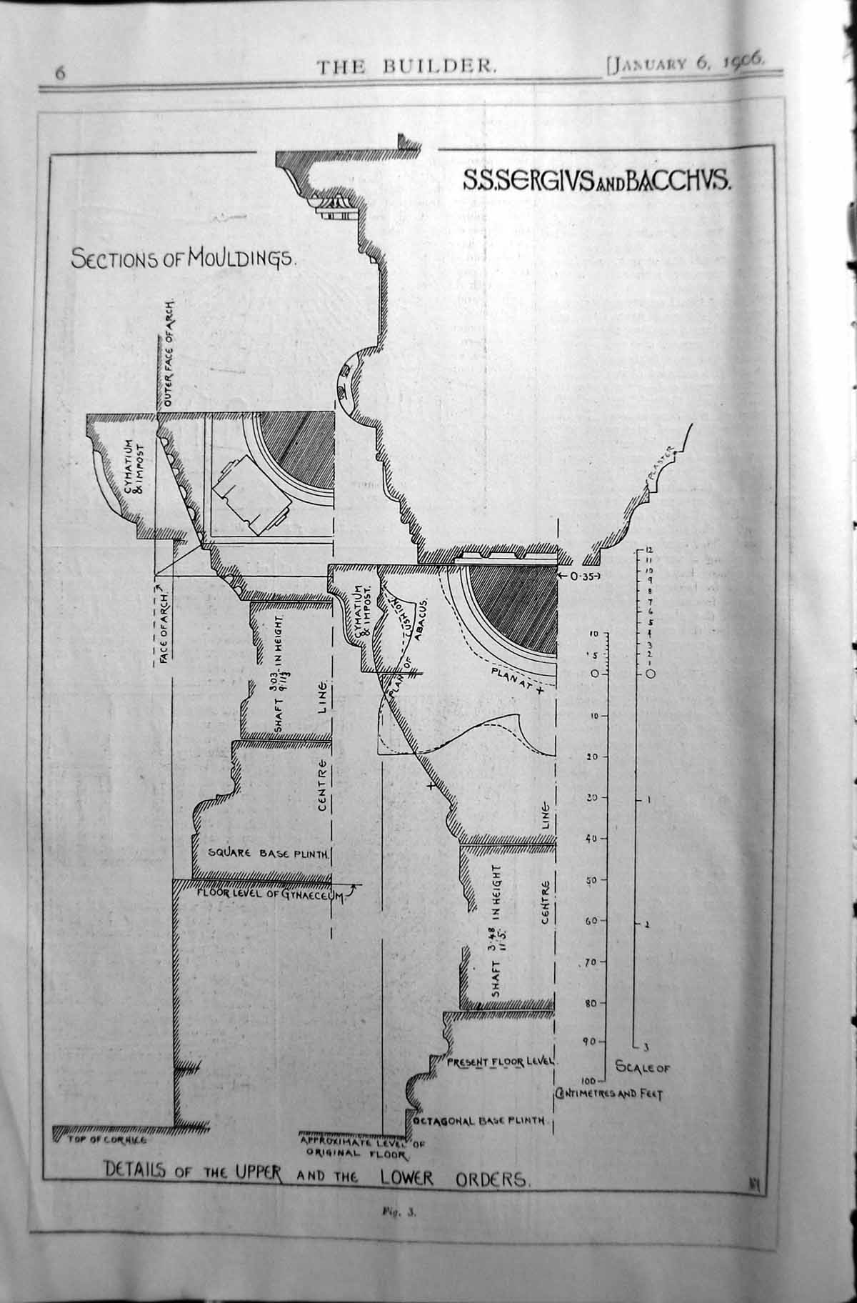 Old Section Mouldings Upper Orders Bacchus Architecture 1906 Builder 20th