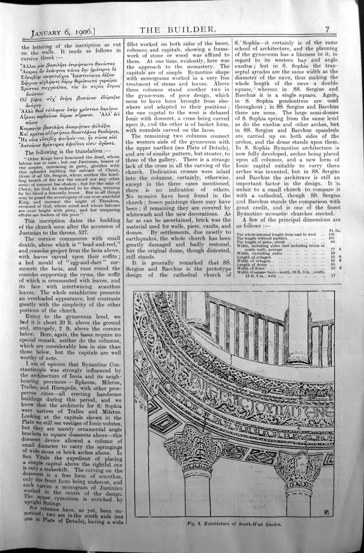 Original Old Antique Print Architecture 1906 Builder Entable South-West Exedra
