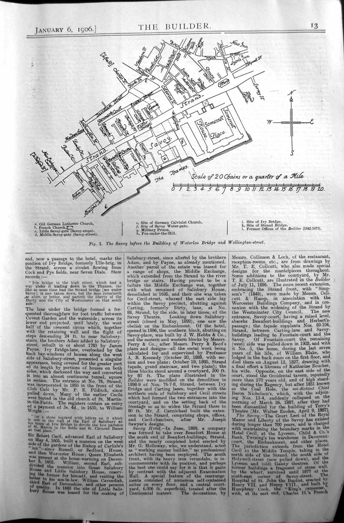Old Print Architecture 1906 Builder Plan Savoy Strand River Thames London 20th