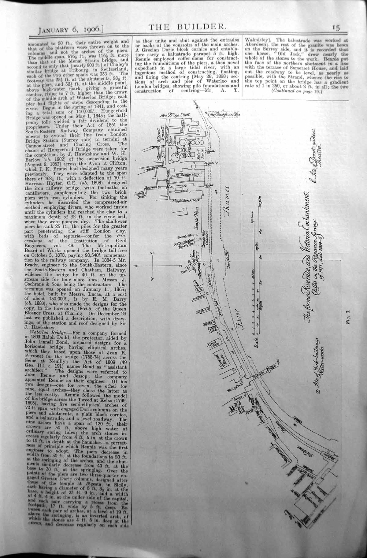 Old Architecture 1906 Builder Plan River Thames Riverside Victoria Em 20th