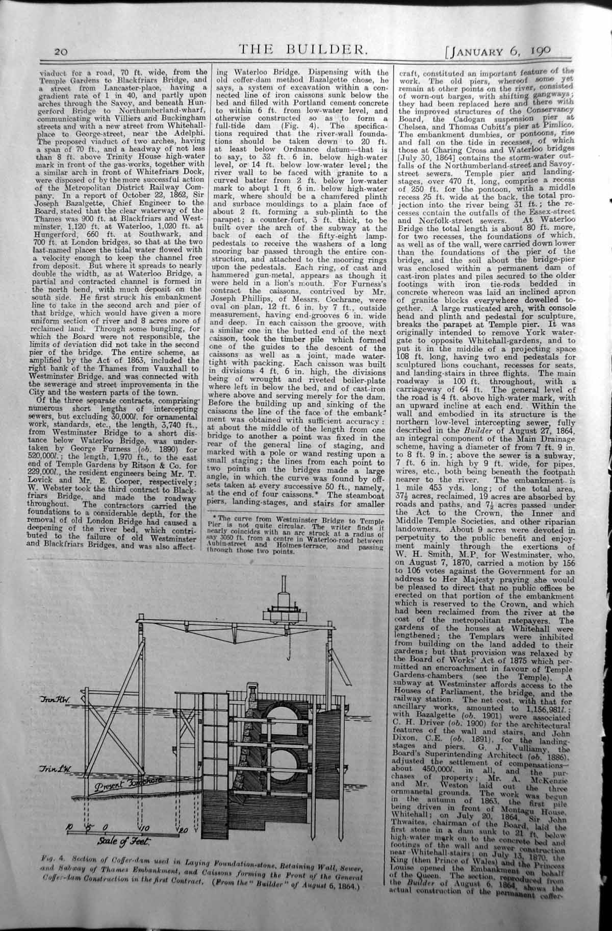 Old Section Coffer Dam Foundation-Stone Thames Embankment 1906 Builde 20th