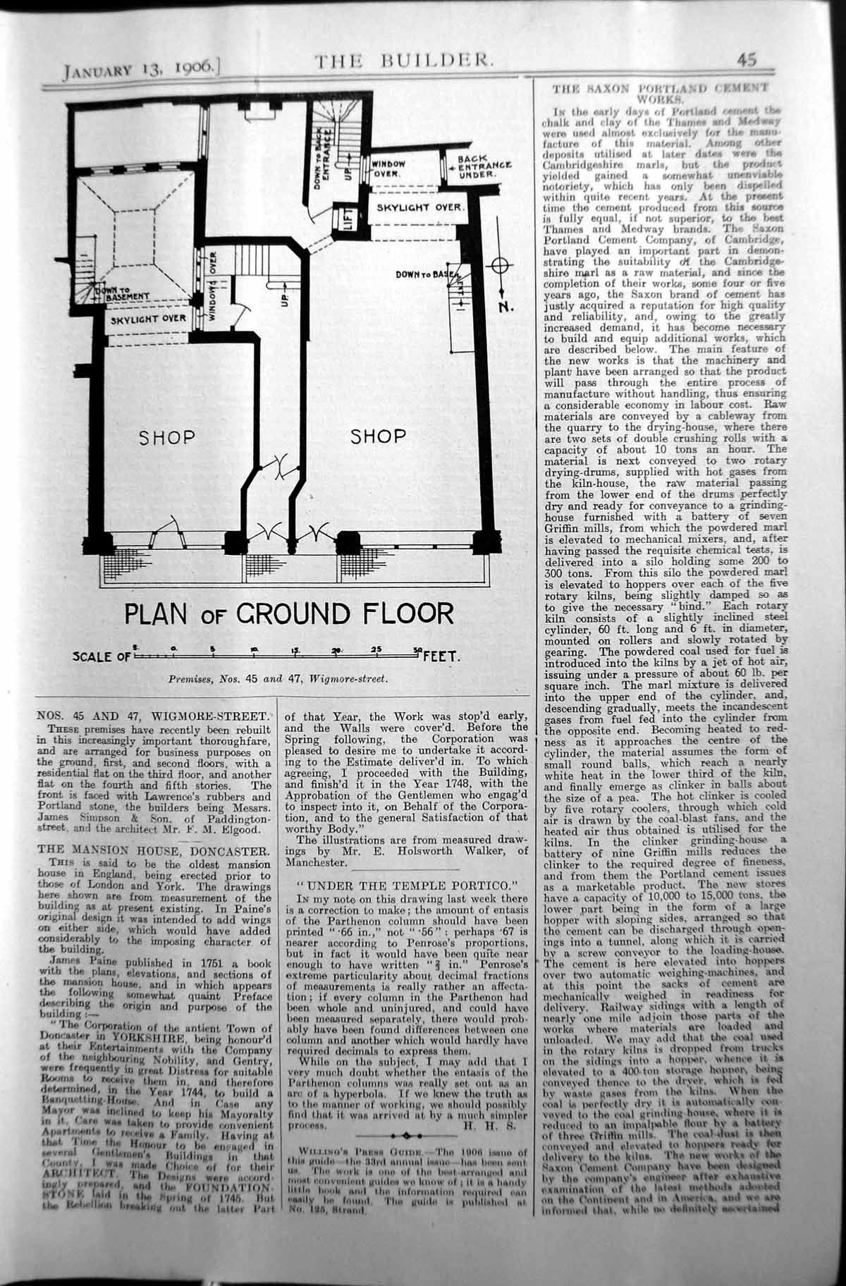 Old Print Plan Ground Floor Shop Wigmore Street Architecture 1906 Builder 20th