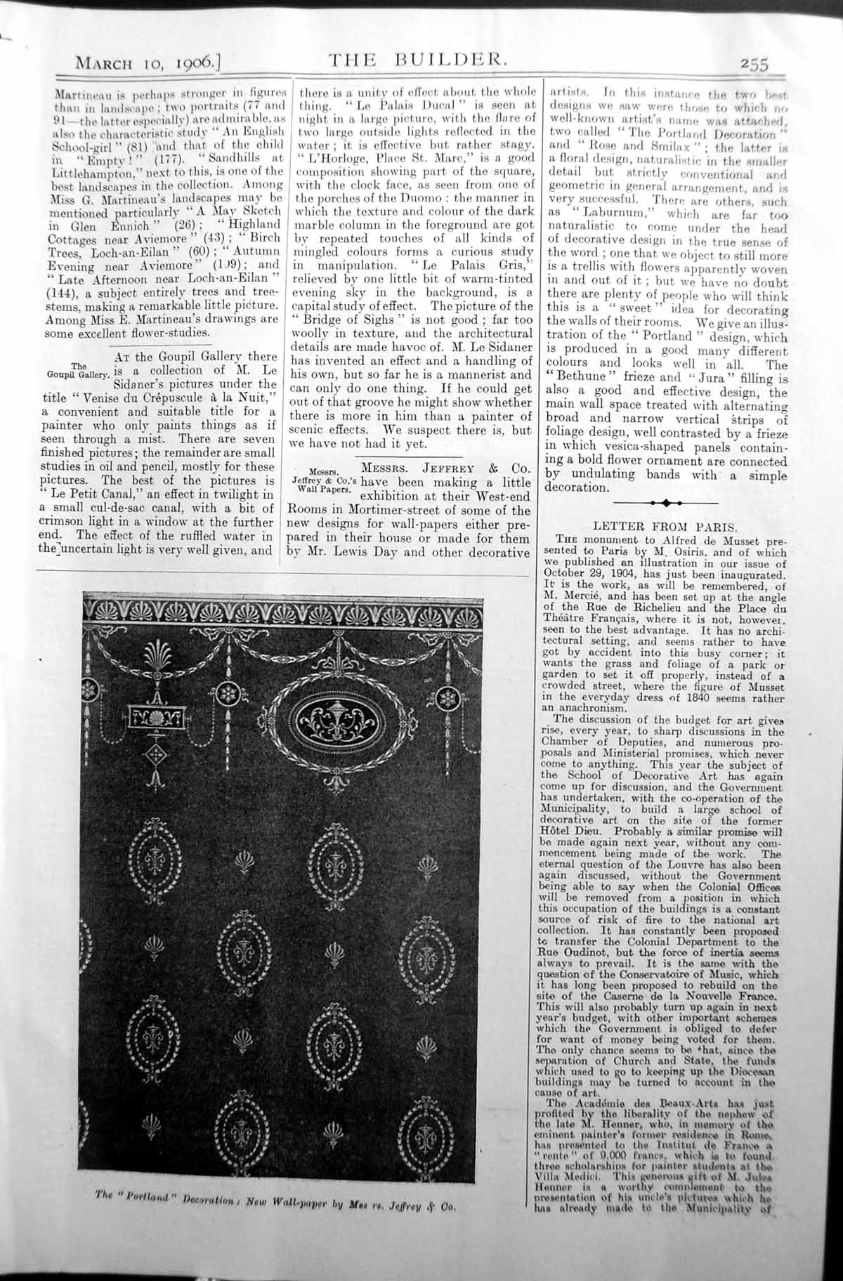 Original Old Antique Print Portland Decration Wall-Paper Jeffrey 1906 Builder