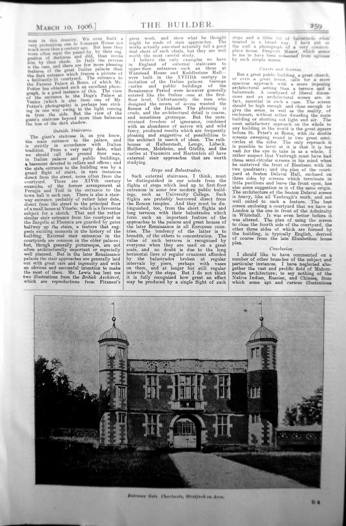 Old Entrance Gate Charlecote Stratford-On-Avon Architecture 1906 Buil 20th