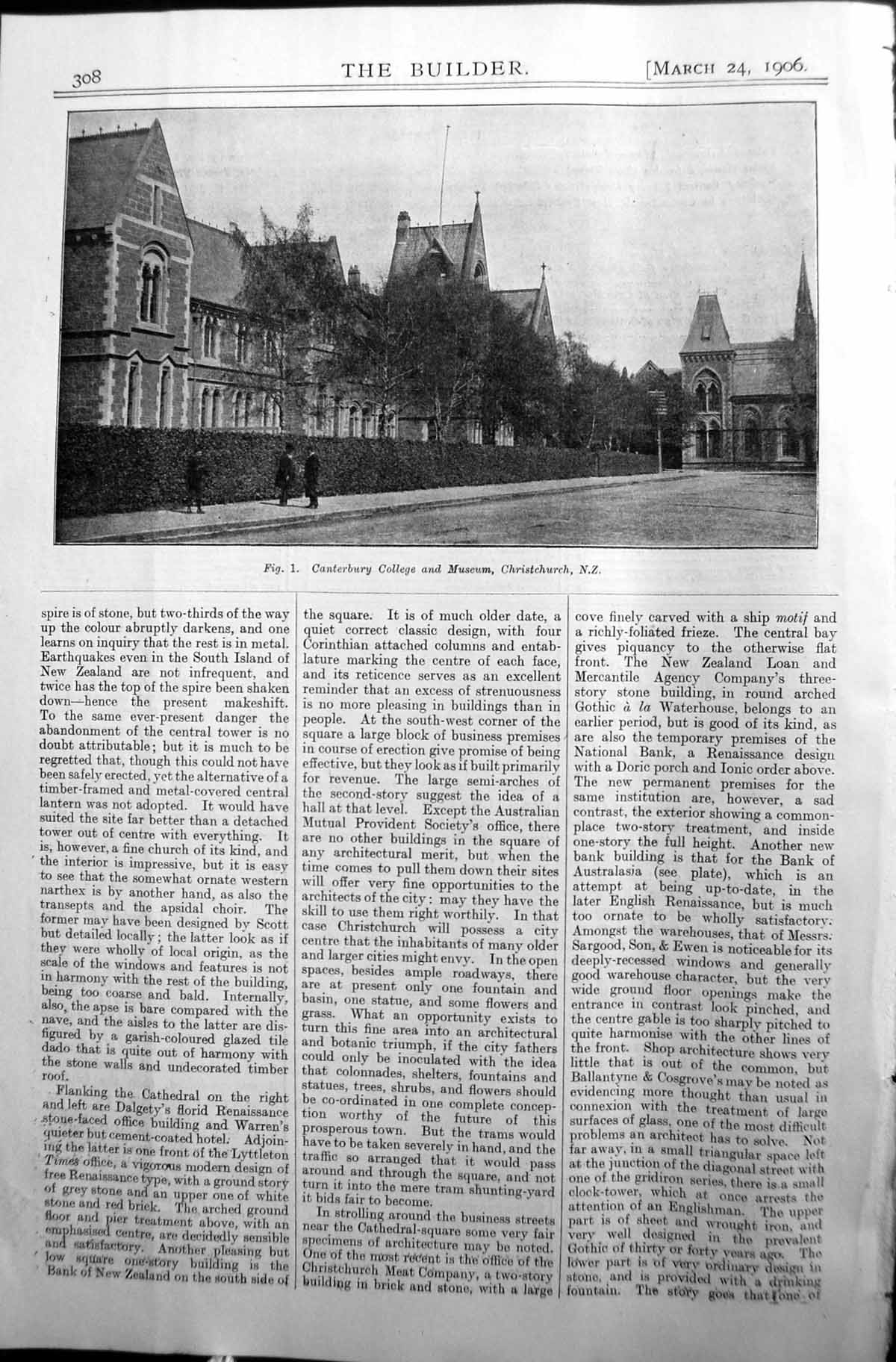Old Canterbury College Museum Christchurch Architecture 1906 Builder 20th