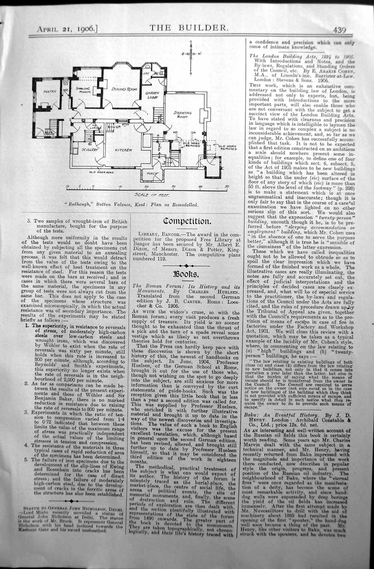 Antique Old Print Plan Redheugh Sutton Valence Kent Architecture 1906 Builder