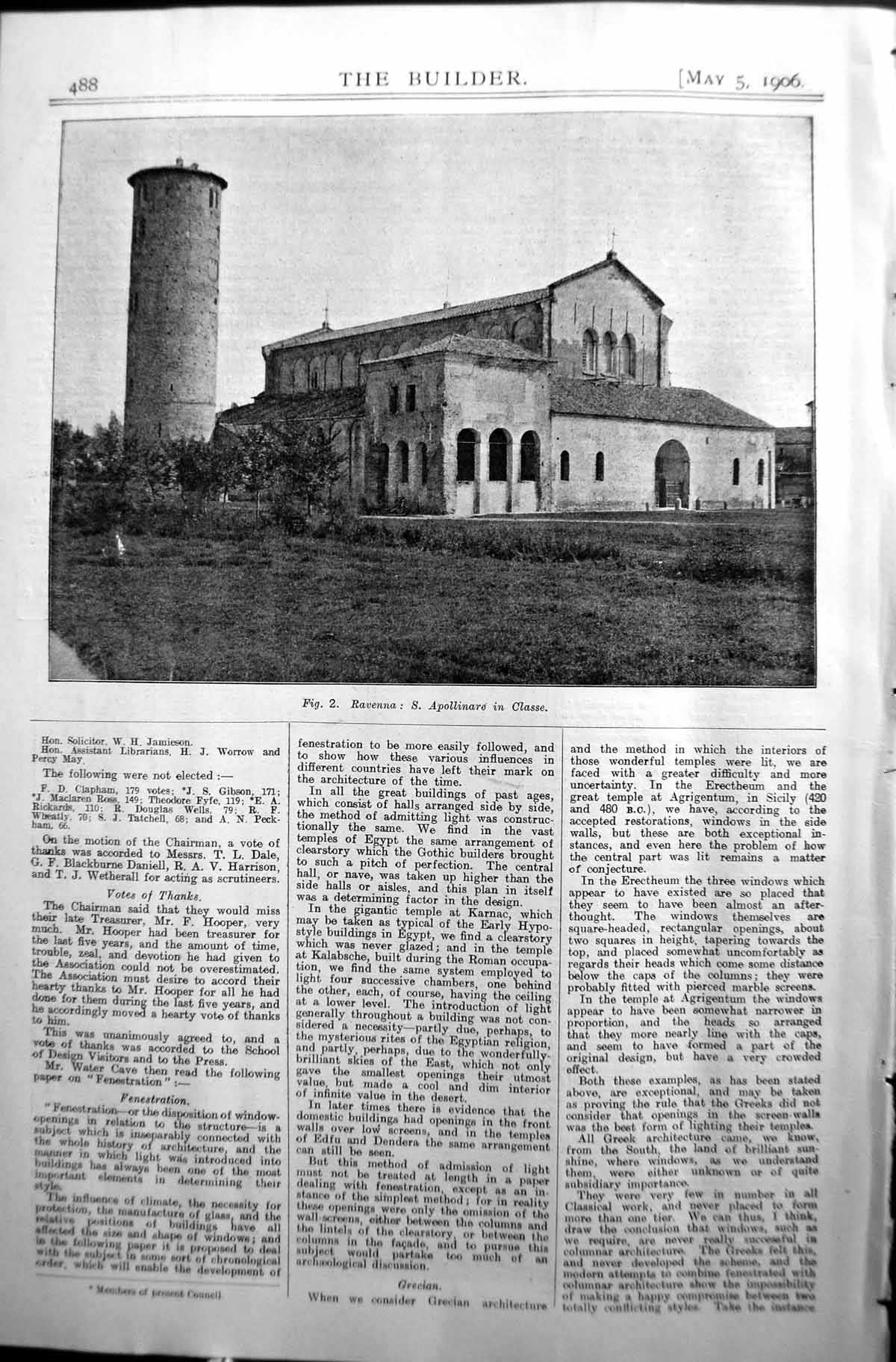 Original Old Antique Print Ravenna Spollinare Classe Architecture 1906 Builder
