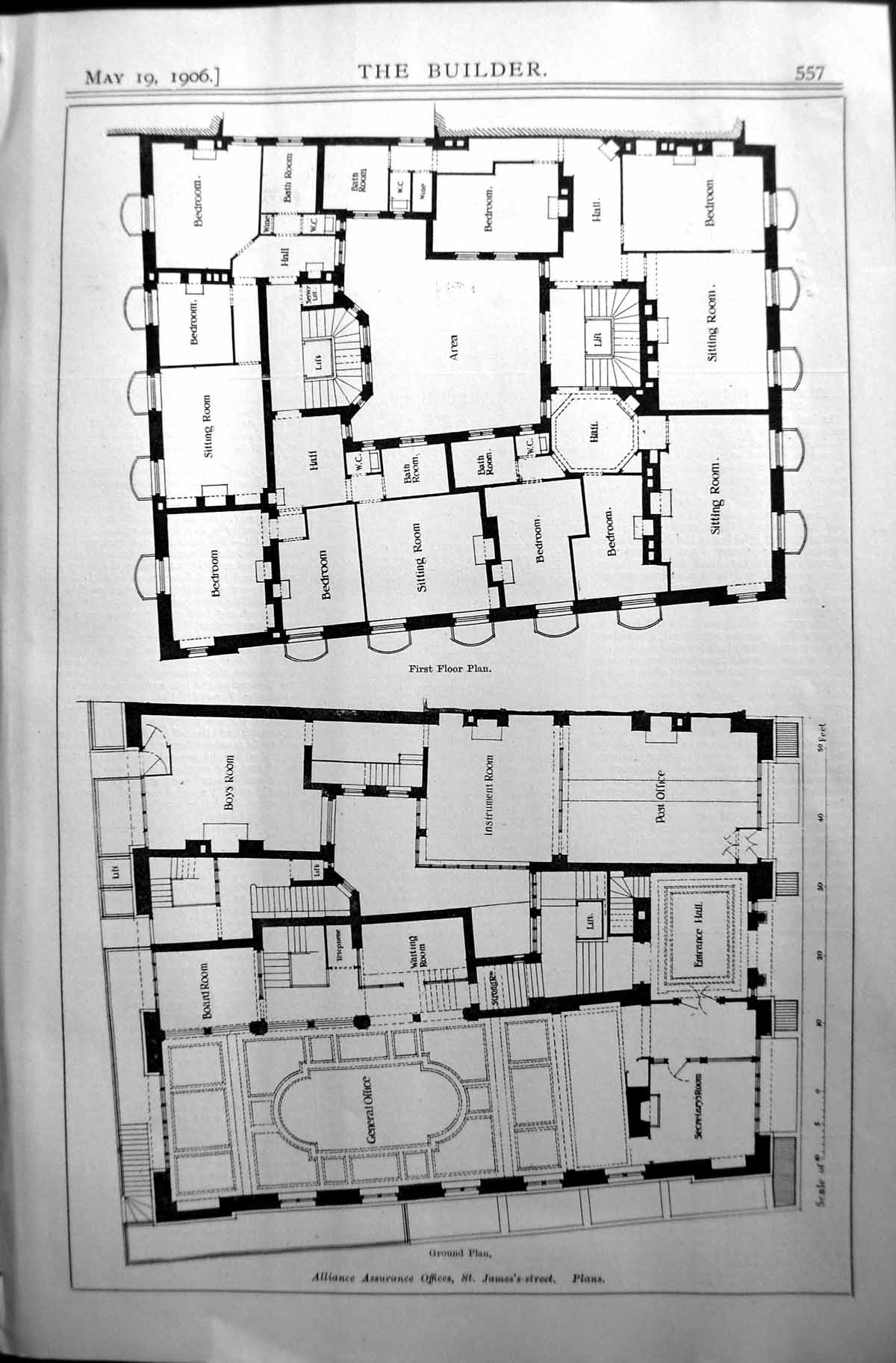 Old Architecture 1906 Builder Ground Plan Alliance Assurance Offices 20th