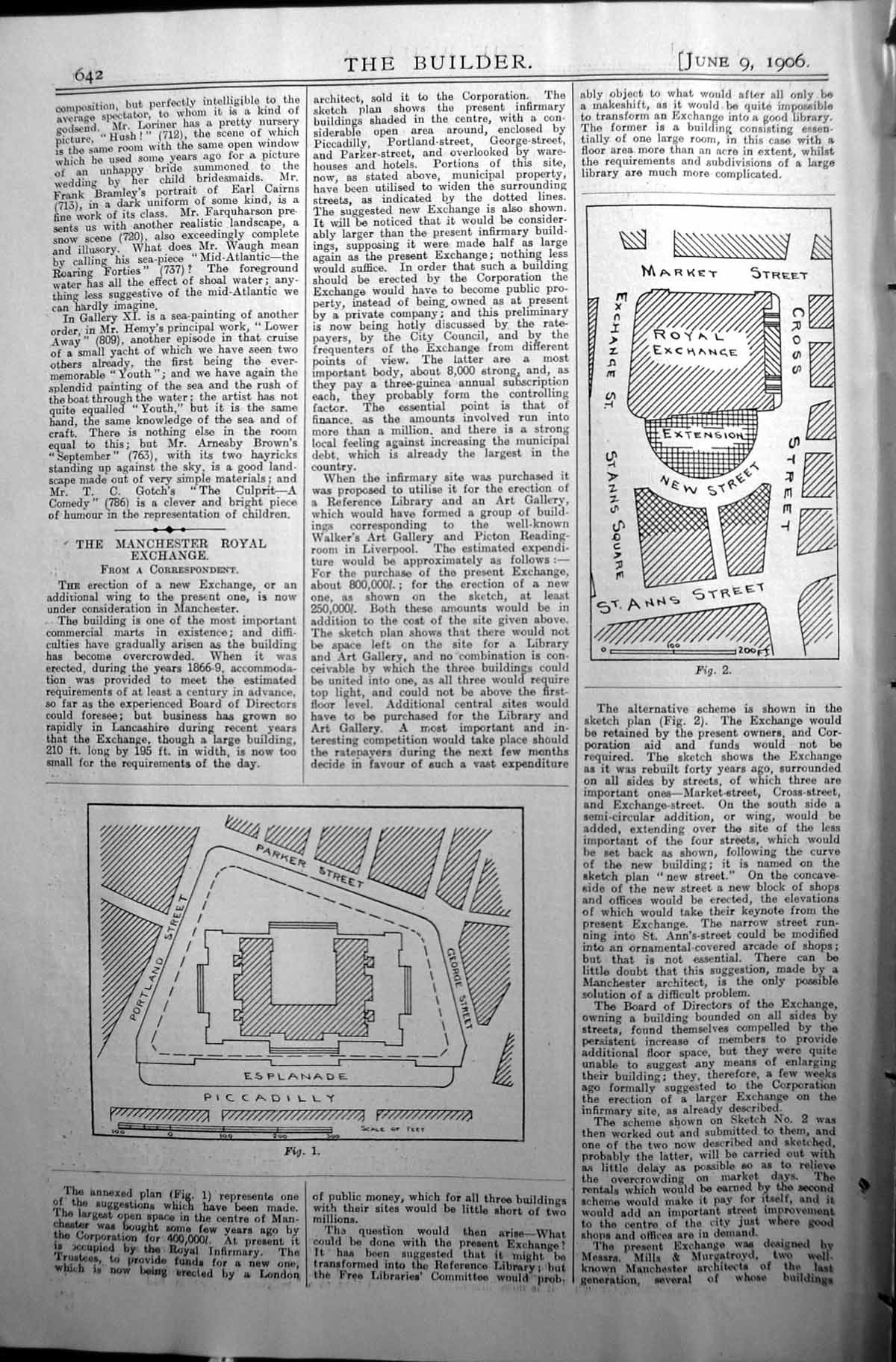 Old Architecture 1906 Builder Plan Manchester Royal Exchange Piccadil 20th