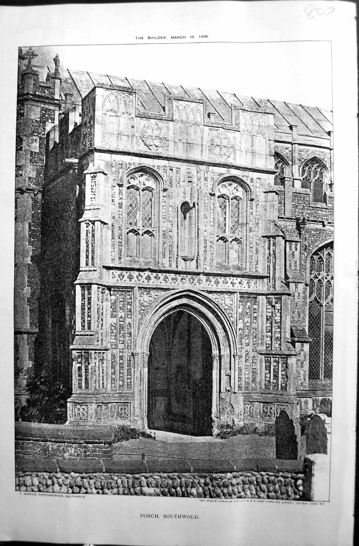 Original Old Antique Print Cathedral Porch SouthwArchitecture 1906 Builder 20th