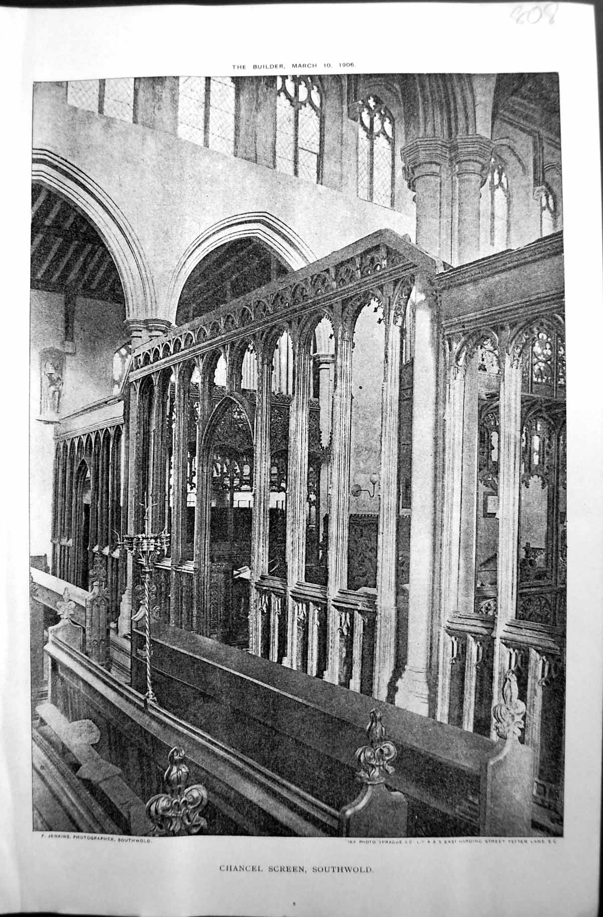 Original Old Antique Print Chancel Screen SouthwArchitecture 1906 Builder 20th