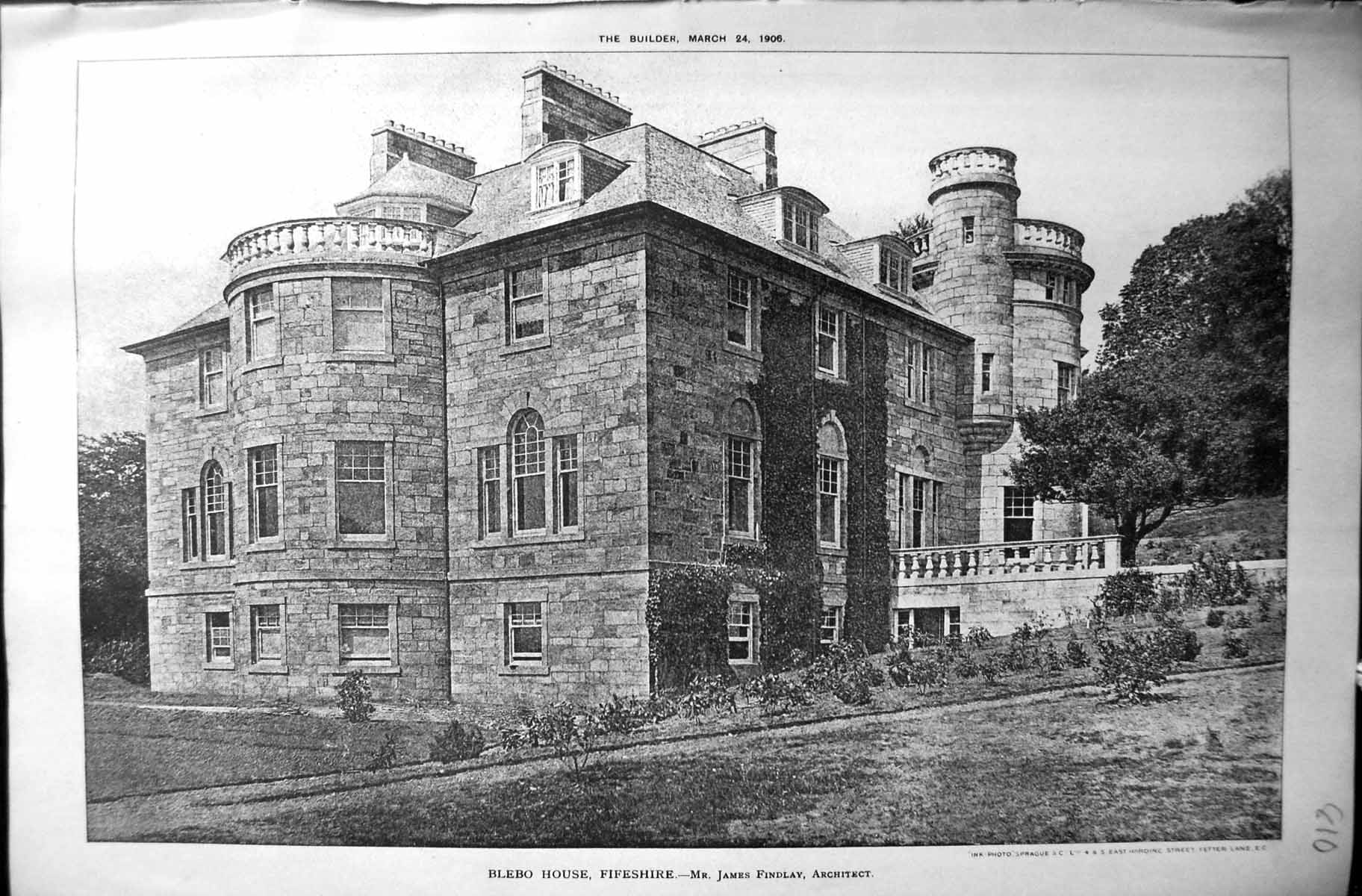 Antique Print Blebo House Fifeshire James Findlay Architecture 1906 Builder