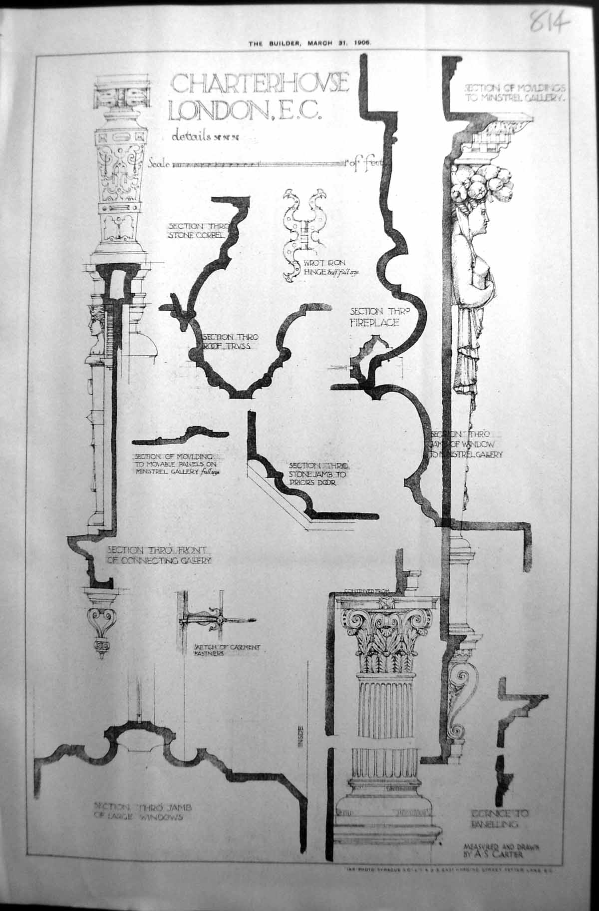 Antique Print Charter House London Details Carter Architecture 1906 Builder