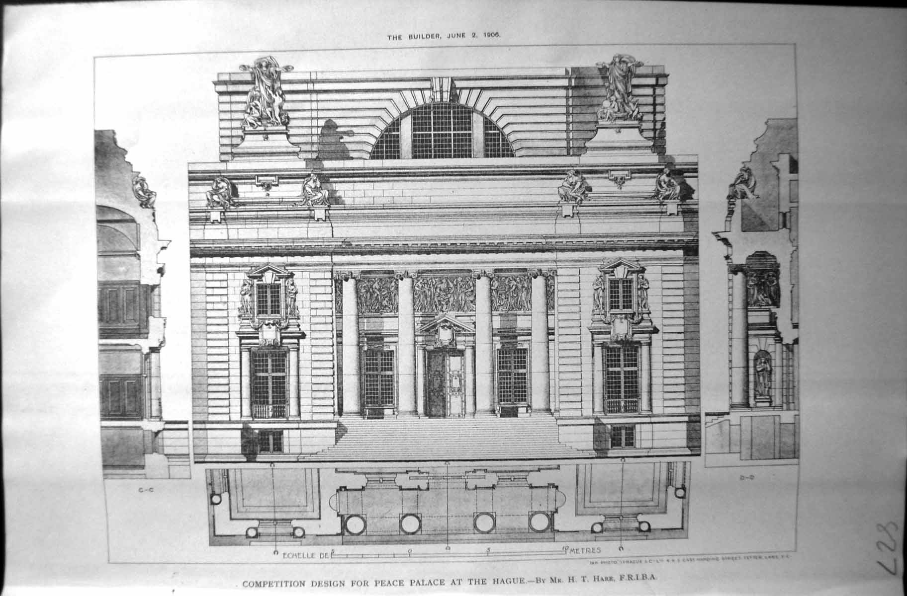 Old Competition Design Peace Palace Hague Hare Architecture 1906 Buil 20th